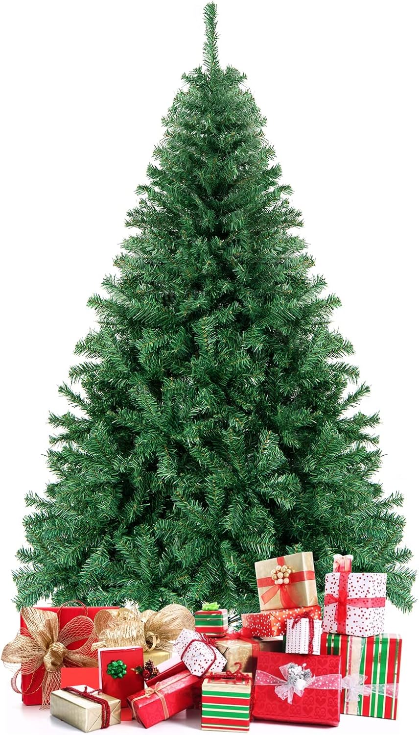 Goplus 5ft Artificial Christmas Tree, Unlit Christmas Pine Tree with 350 PVC Branch Tips, Foldable Metal Stand, Xmas Full Tree for Indoor Home Office Decor