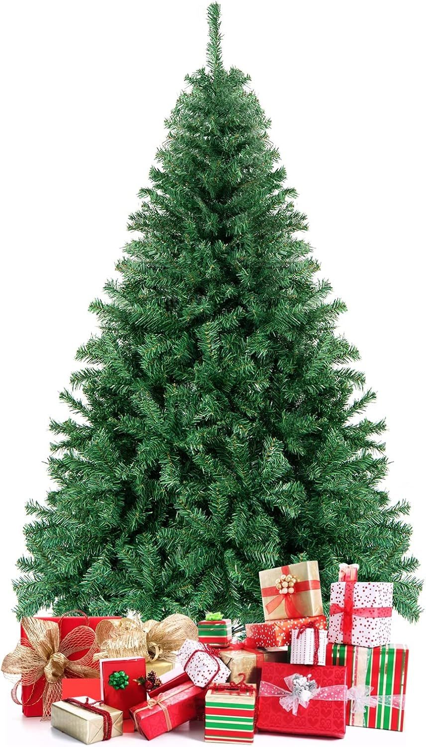 Goplus 5ft Artificial Christmas Tree, Unlit Christmas Pine Tree with 350 PVC Branch Tips, Foldable Metal Stand, Xmas Full Tree for Indoor Home Office Decor