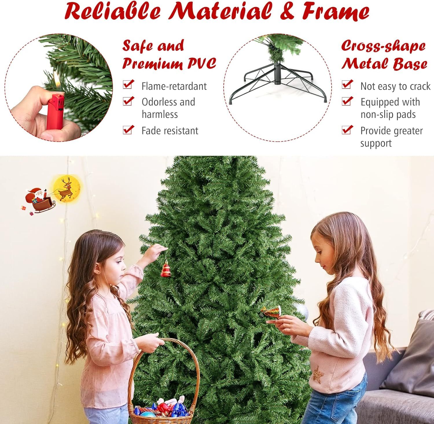 Goplus 5ft Artificial Christmas Tree, Unlit Christmas Pine Tree with 350 PVC Branch Tips, Foldable Metal Stand, Xmas Full Tree for Indoor Home Office Decor