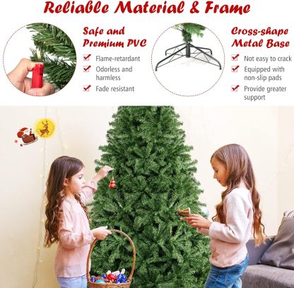 Goplus 5ft Artificial Christmas Tree, Unlit Christmas Pine Tree with 350 PVC Branch Tips, Foldable Metal Stand, Xmas Full Tree for Indoor Home Office Decor