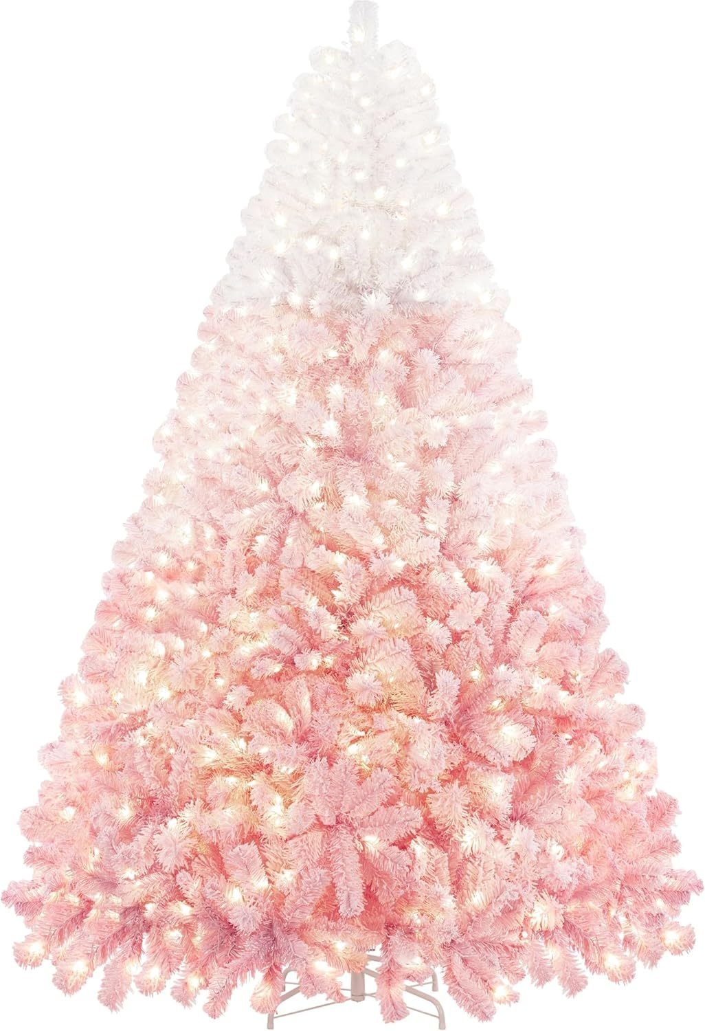 Yaheetech 6ft Snow Flocked Pre-lit Christmas Tree with 250 Warm White Lights, 820 Lush Branch Tips & Quick-Assembly Hinged Design, Full Artificial Xmas Tree for Winter Holiday Décor, Green & White