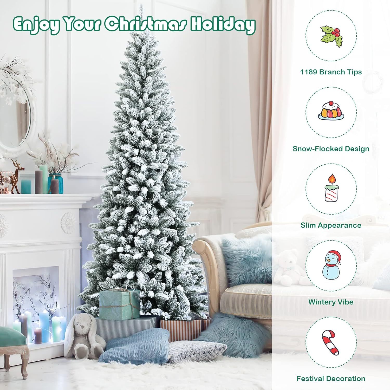 Goplus 5ft Artificial Christmas Tree, Unlit Christmas Pine Tree with 350 PVC Branch Tips, Foldable Metal Stand, Xmas Full Tree for Indoor Home Office Decor