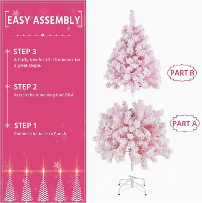 Yaheetech 6ft Snow Flocked Pre-lit Christmas Tree with 250 Warm White Lights, 820 Lush Branch Tips & Quick-Assembly Hinged Design, Full Artificial Xmas Tree for Winter Holiday Décor, Green & White