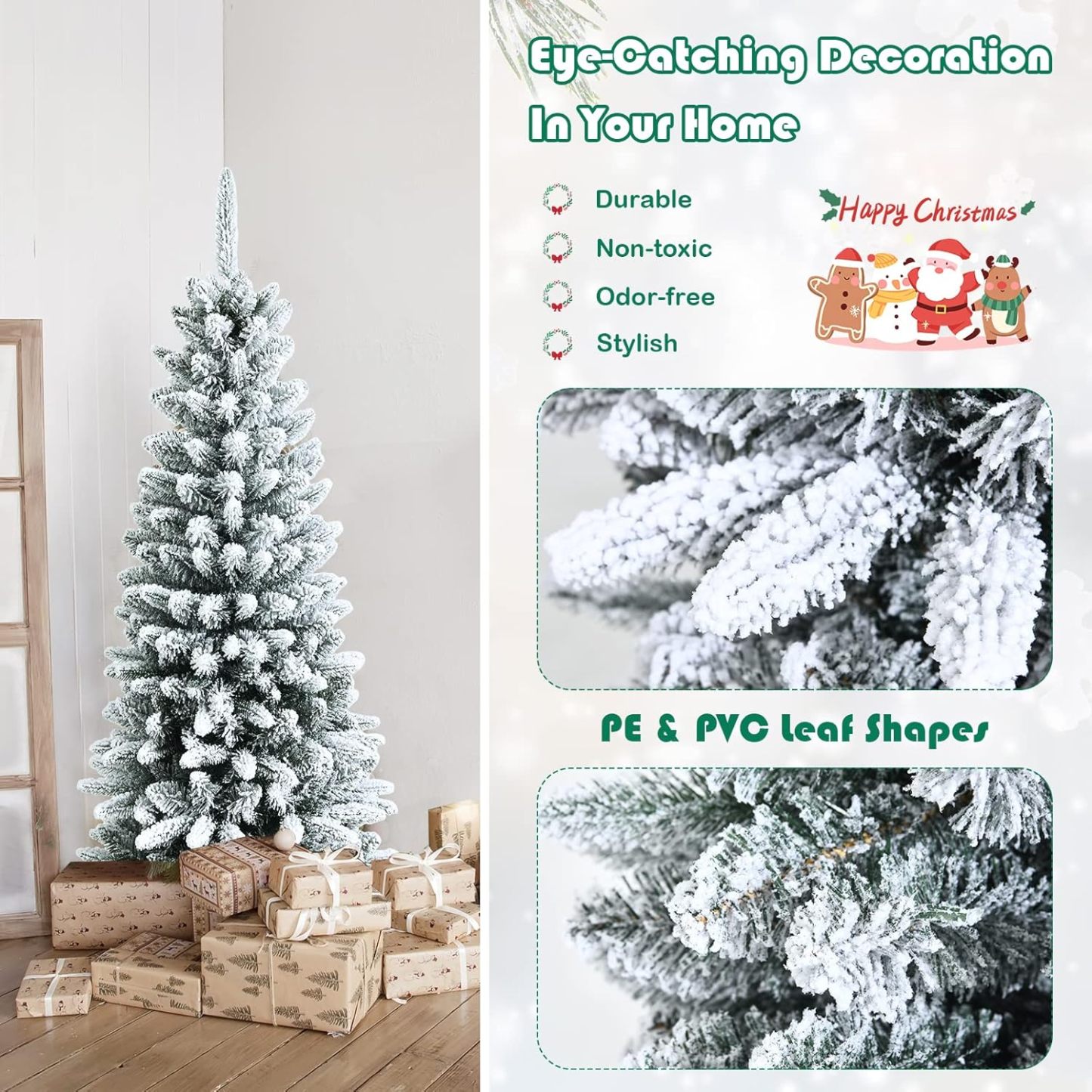 Goplus 5ft Artificial Christmas Tree, Unlit Christmas Pine Tree with 350 PVC Branch Tips, Foldable Metal Stand, Xmas Full Tree for Indoor Home Office Decor