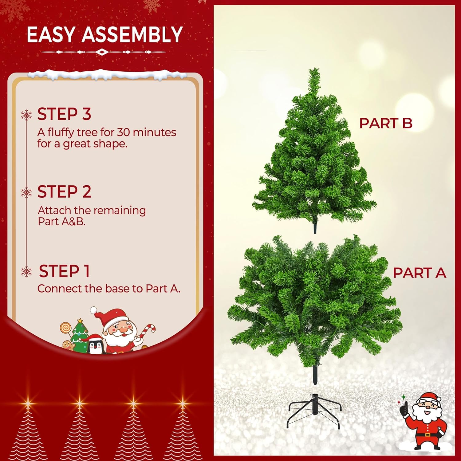 Yaheetech 6ft Snow Flocked Pre-lit Christmas Tree with 250 Warm White Lights, 820 Lush Branch Tips & Quick-Assembly Hinged Design, Full Artificial Xmas Tree for Winter Holiday Décor, Green & White