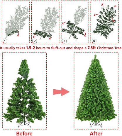 Yaheetech 6ft Snow Flocked Pre-lit Christmas Tree with 250 Warm White Lights, 820 Lush Branch Tips & Quick-Assembly Hinged Design, Full Artificial Xmas Tree for Winter Holiday Décor, Green & White