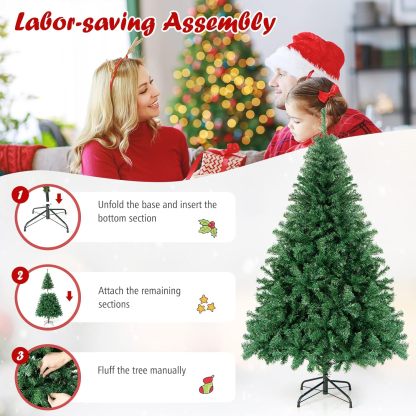 Goplus 5ft Artificial Christmas Tree, Unlit Christmas Pine Tree with 350 PVC Branch Tips, Foldable Metal Stand, Xmas Full Tree for Indoor Home Office Decor