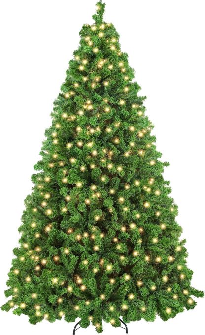 Yaheetech 6ft Snow Flocked Pre-lit Christmas Tree with 250 Warm White Lights, 820 Lush Branch Tips & Quick-Assembly Hinged Design, Full Artificial Xmas Tree for Winter Holiday Décor, Green & White