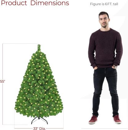 Yaheetech 6ft Snow Flocked Pre-lit Christmas Tree with 250 Warm White Lights, 820 Lush Branch Tips & Quick-Assembly Hinged Design, Full Artificial Xmas Tree for Winter Holiday Décor, Green & White