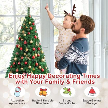 Goplus 5ft Artificial Christmas Tree, Unlit Christmas Pine Tree with 350 PVC Branch Tips, Foldable Metal Stand, Xmas Full Tree for Indoor Home Office Decor