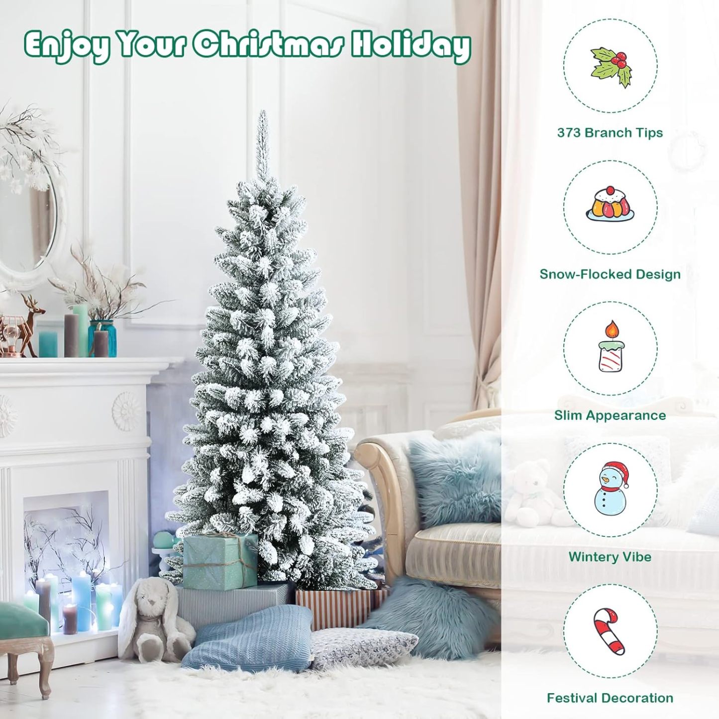 Goplus 5ft Artificial Christmas Tree, Unlit Christmas Pine Tree with 350 PVC Branch Tips, Foldable Metal Stand, Xmas Full Tree for Indoor Home Office Decor