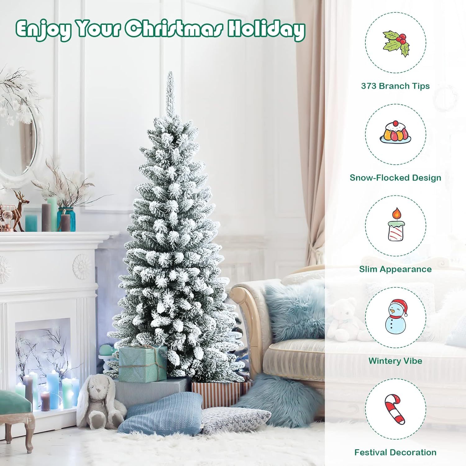 Goplus 5ft Artificial Christmas Tree, Unlit Christmas Pine Tree with 350 PVC Branch Tips, Foldable Metal Stand, Xmas Full Tree for Indoor Home Office Decor