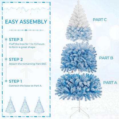 Yaheetech 6ft Snow Flocked Pre-lit Christmas Tree with 250 Warm White Lights, 820 Lush Branch Tips & Quick-Assembly Hinged Design, Full Artificial Xmas Tree for Winter Holiday Décor, Green & White