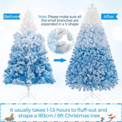 Yaheetech 6ft Snow Flocked Pre-lit Christmas Tree with 250 Warm White Lights, 820 Lush Branch Tips & Quick-Assembly Hinged Design, Full Artificial Xmas Tree for Winter Holiday Décor, Green & White