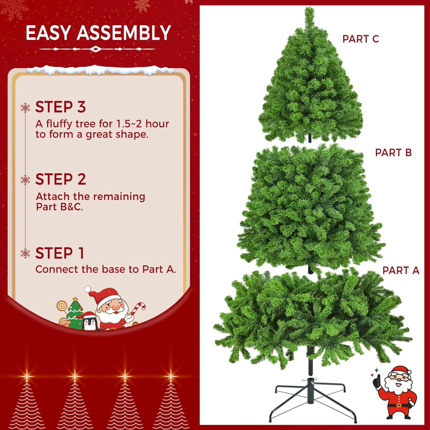 Yaheetech 6ft Snow Flocked Pre-lit Christmas Tree with 250 Warm White Lights, 820 Lush Branch Tips & Quick-Assembly Hinged Design, Full Artificial Xmas Tree for Winter Holiday Décor, Green & White