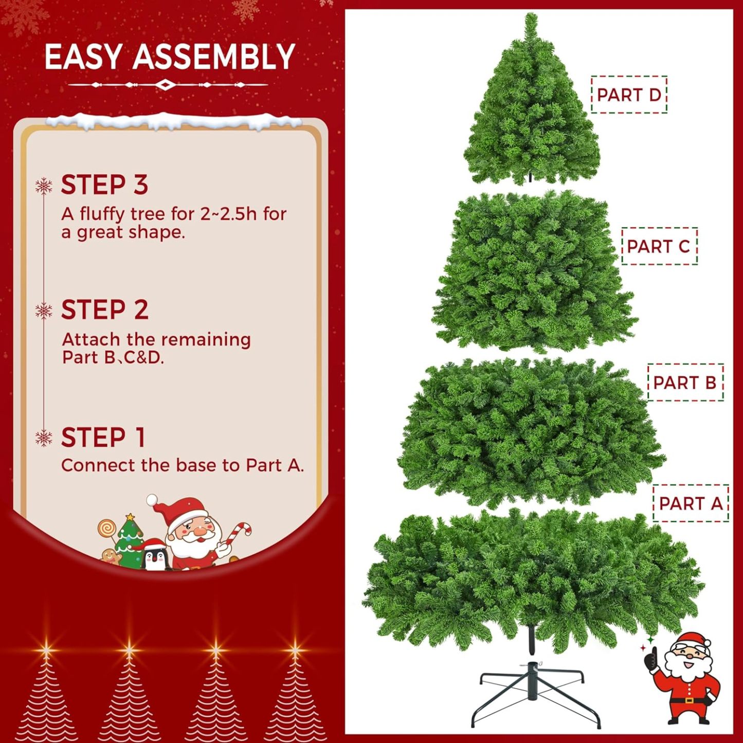 Yaheetech 6ft Snow Flocked Pre-lit Christmas Tree with 250 Warm White Lights, 820 Lush Branch Tips & Quick-Assembly Hinged Design, Full Artificial Xmas Tree for Winter Holiday Décor, Green & White