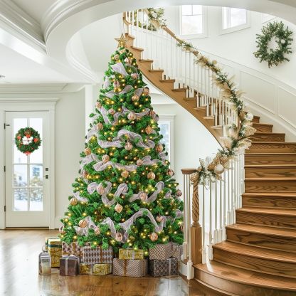 Yaheetech 6ft Snow Flocked Pre-lit Christmas Tree with 250 Warm White Lights, 820 Lush Branch Tips & Quick-Assembly Hinged Design, Full Artificial Xmas Tree for Winter Holiday Décor, Green & White