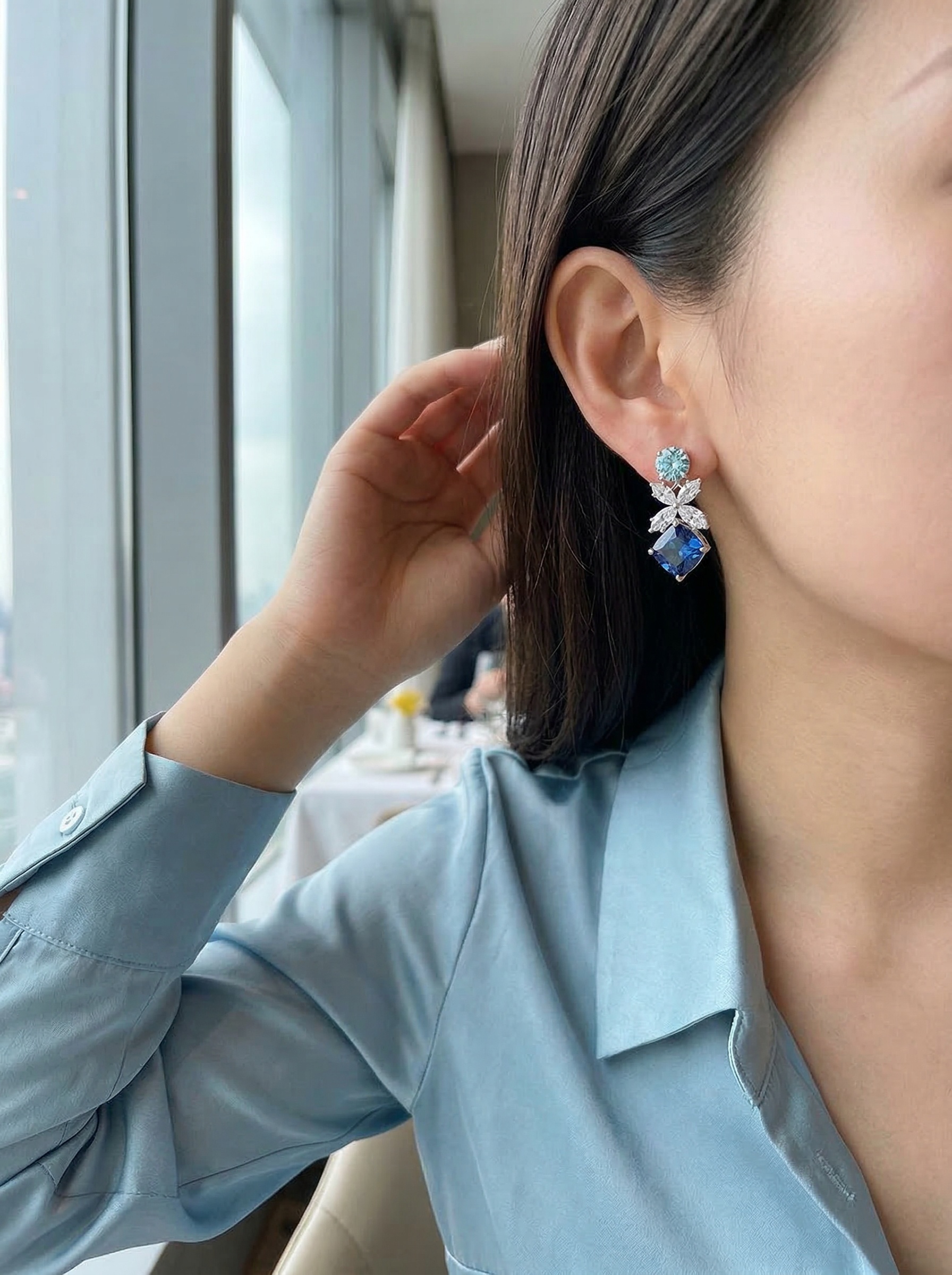 Modern Art Aesthetic Dream Blue Butterfly Shadow Sea Blue Series Professional Women's Sapphire Earrings 