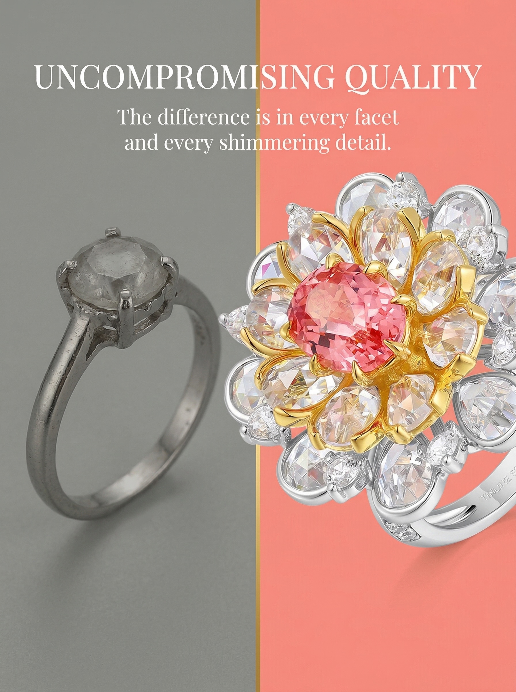 The "Young Girl in Full Bloom" series features a design of blooming chrysanthemums integrated with a design of a gemstone ring that connects one to nature. 