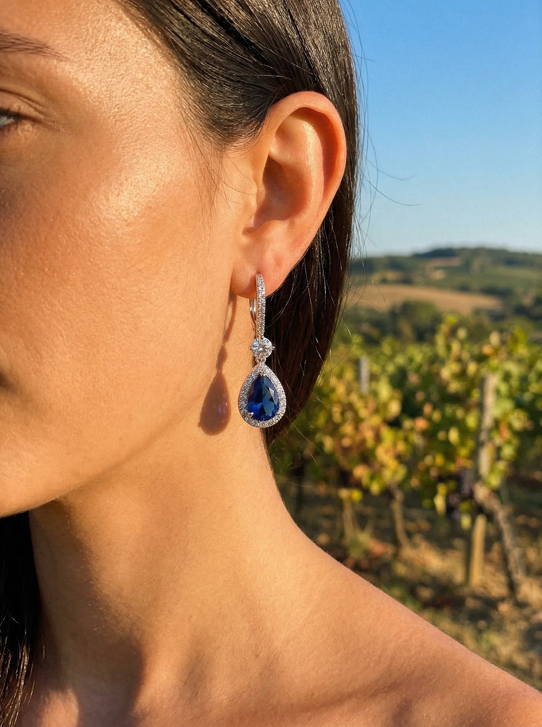 The Modern Aesthetic Design Series "Starry Sky" - Royal Grade Sapphire Sparkling Deep Sea Blue Waterdrop Zircon Earrings 