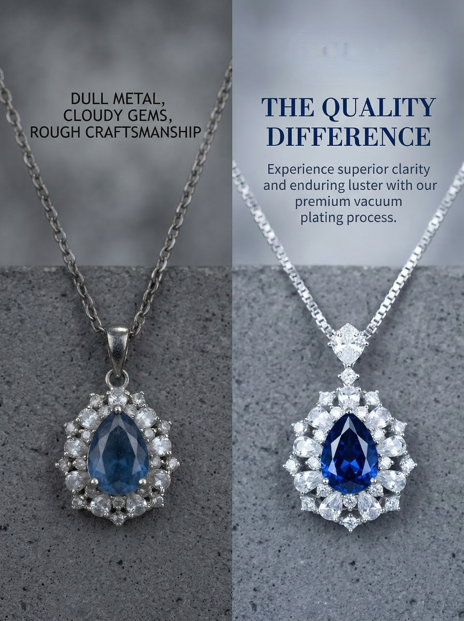 Court banquet style fashionable drop-shaped blue sapphire star-shaped diamond embellished pendant necklace-5 carats 