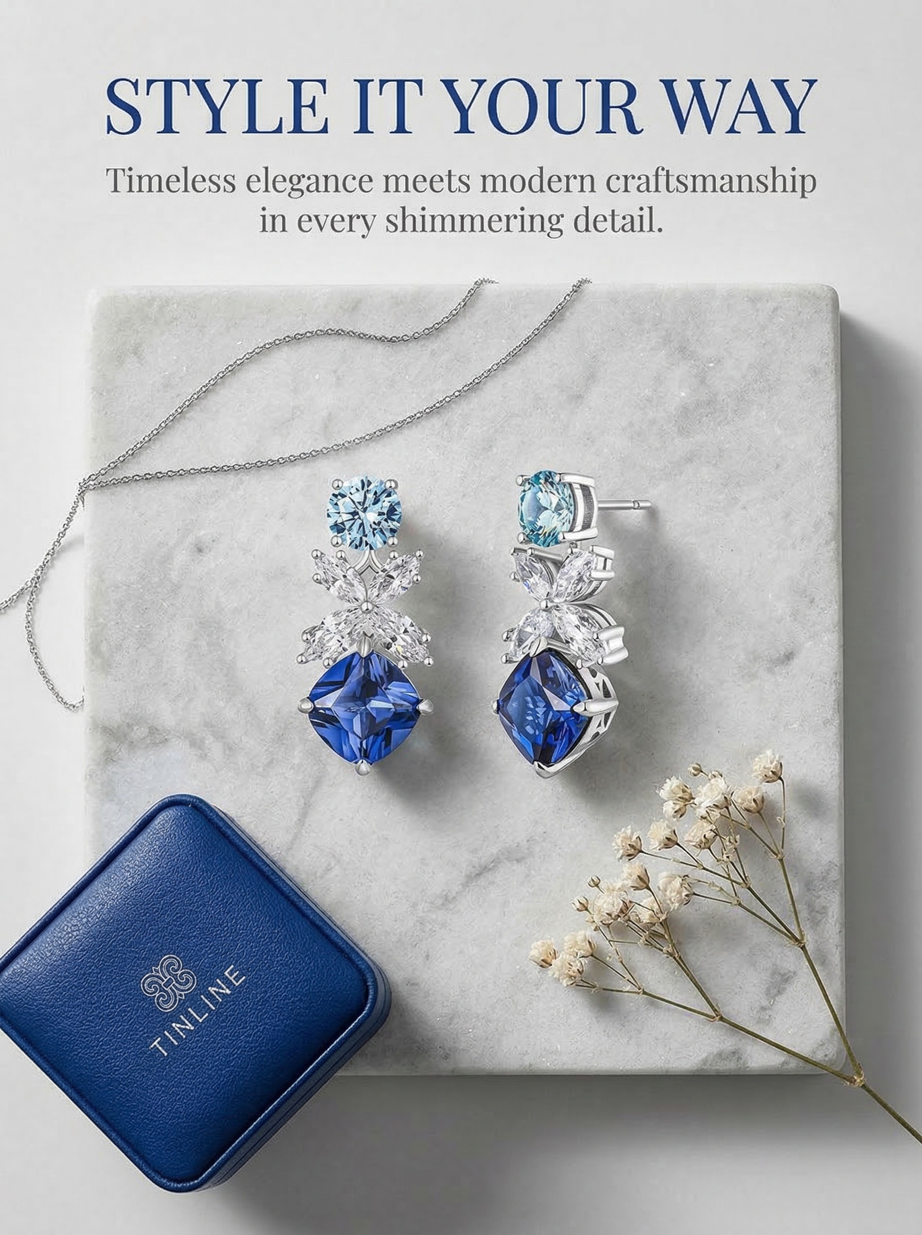 Modern Art Aesthetic Dream Blue Butterfly Shadow Sea Blue Series Professional Women's Sapphire Earrings 
