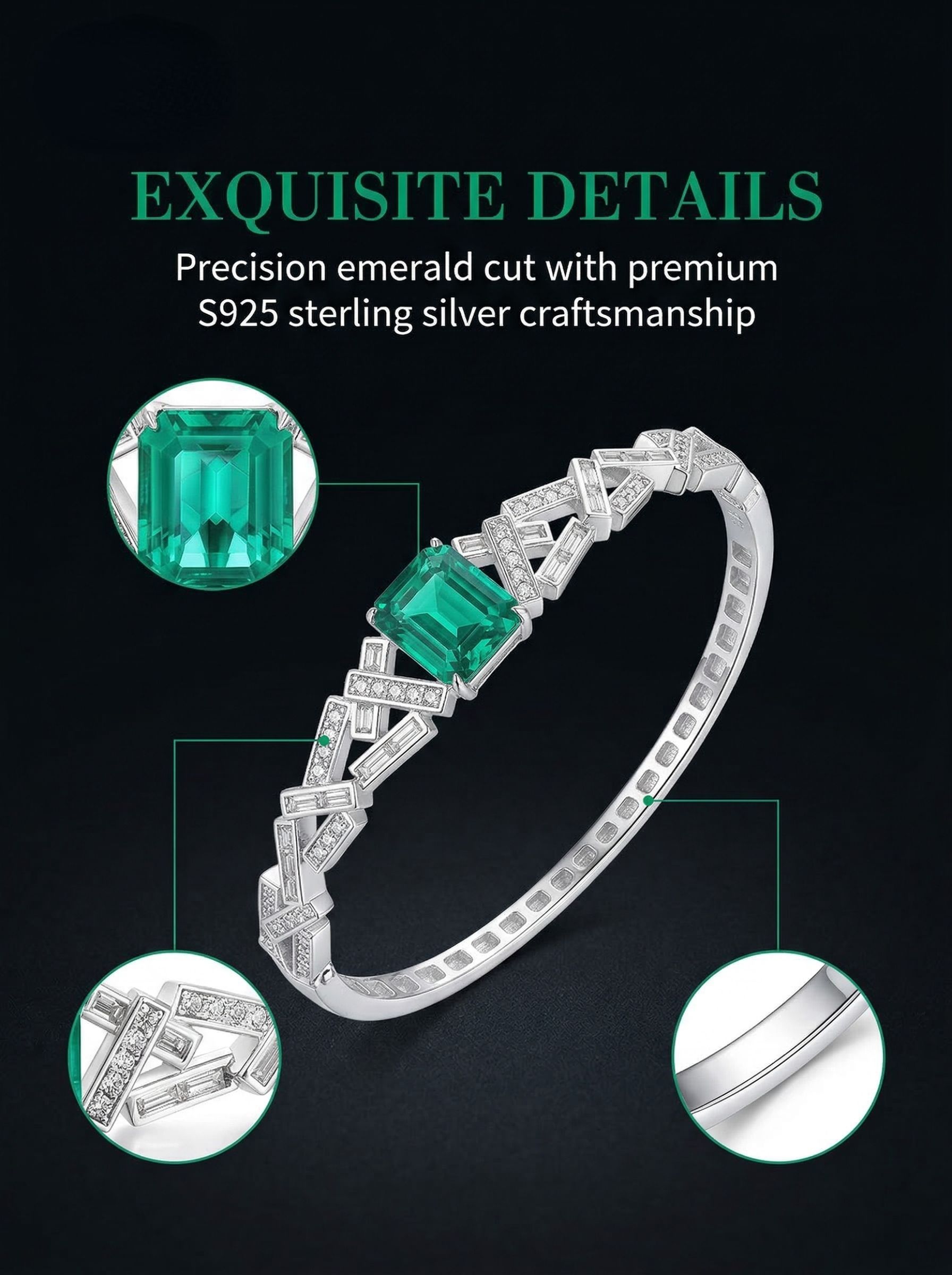 Colombian style emerald-cut art geometric diamond bracelet 20CM 