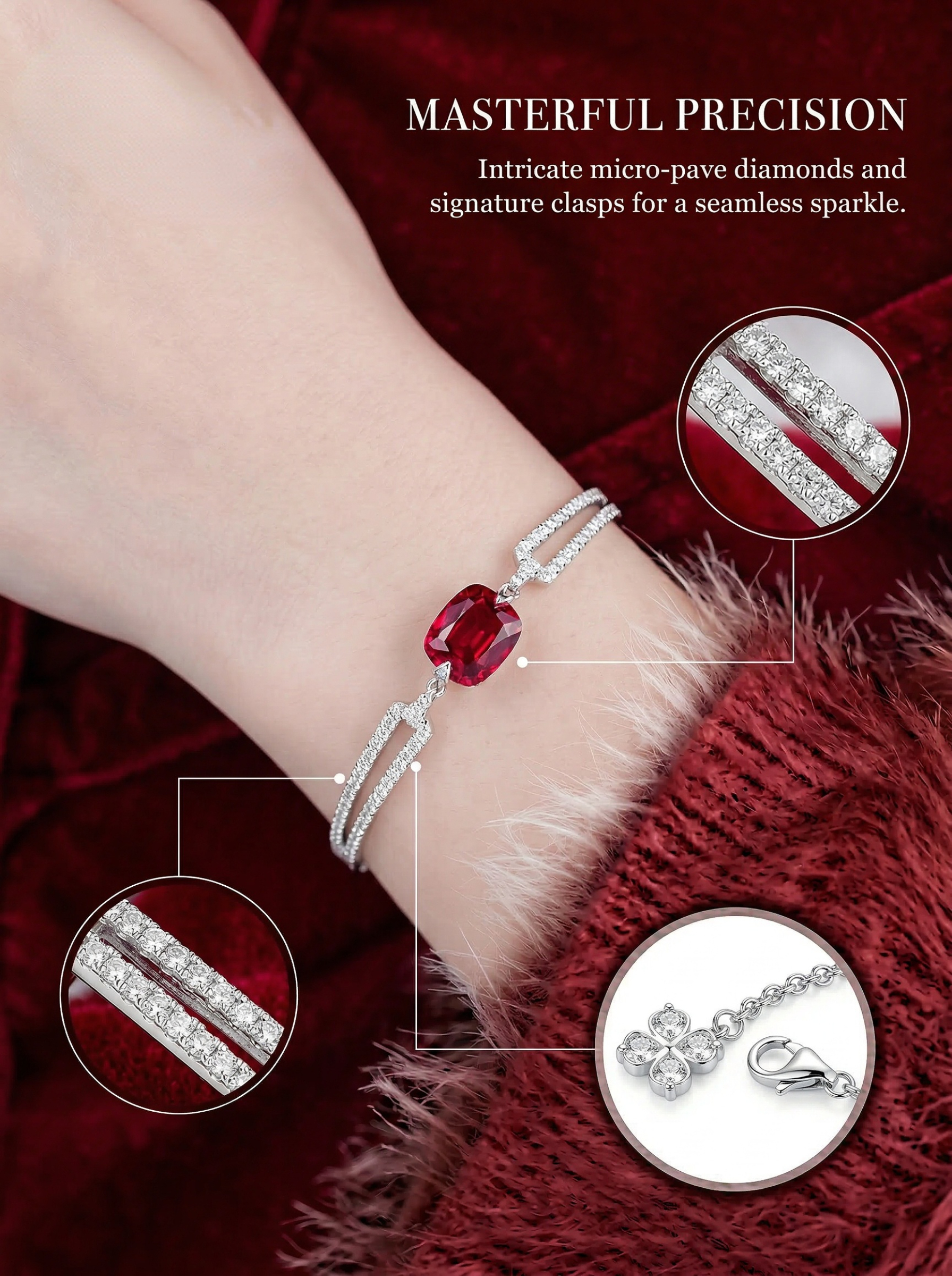 High-purity natural brilliant ruby luxury bracelet - 6.8 carats 20CM 