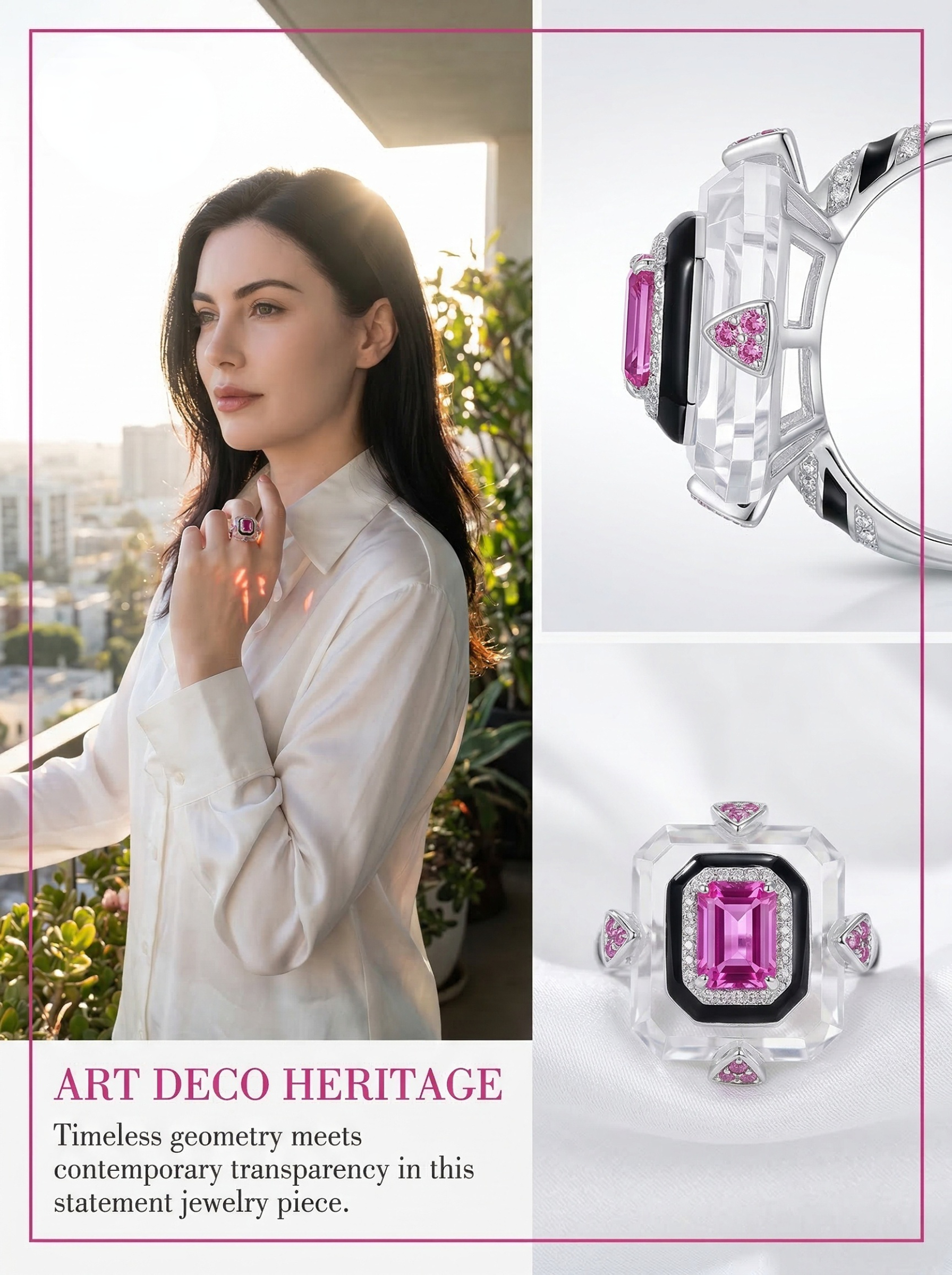 French-style romantic romantic art high-purity natural fashionable pink sapphire ring 