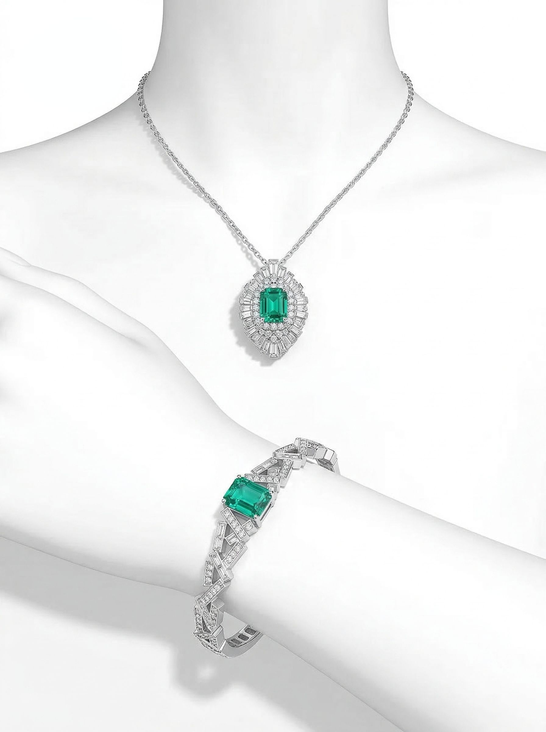 Colombian style emerald-cut art geometric diamond bracelet 20CM 