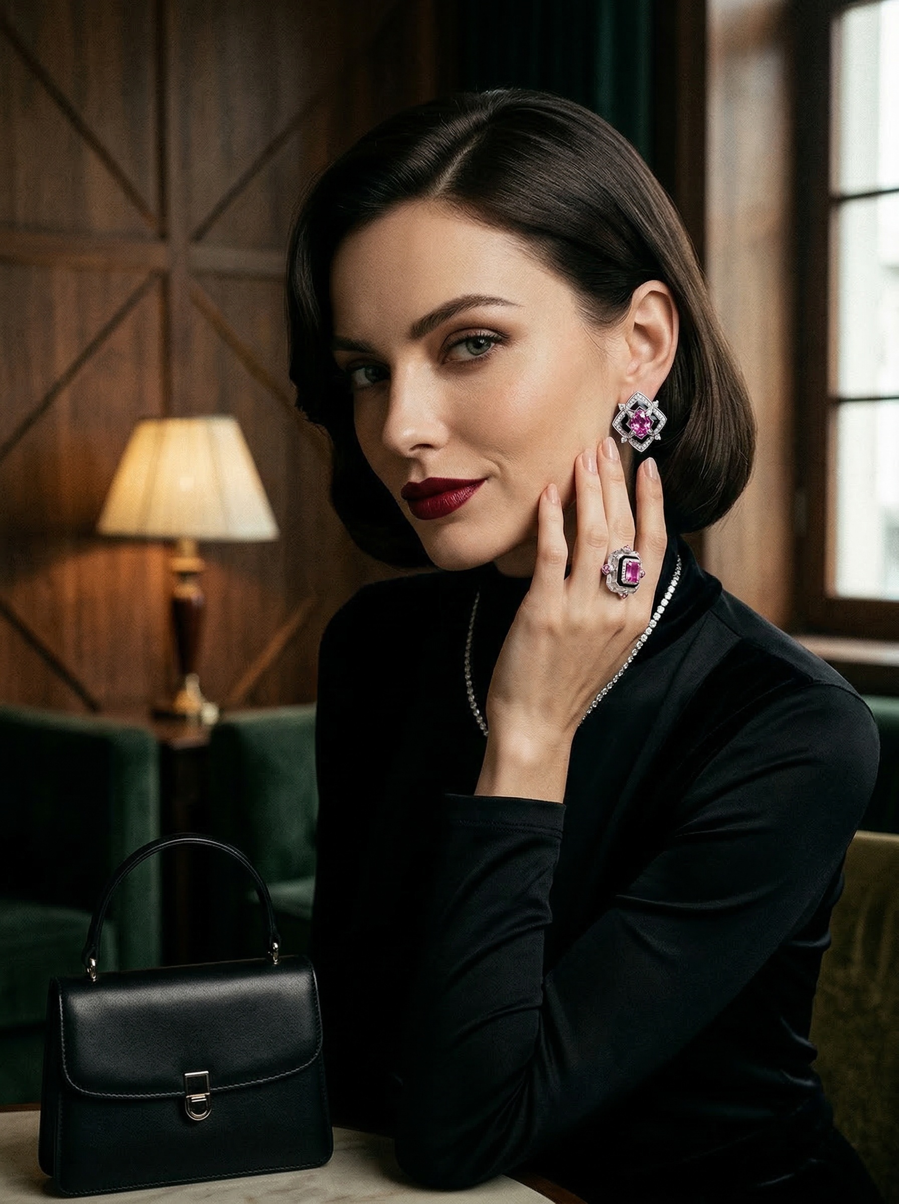 French-style romanticist diamond-embossed Baroque pink diamond enamel earrings 