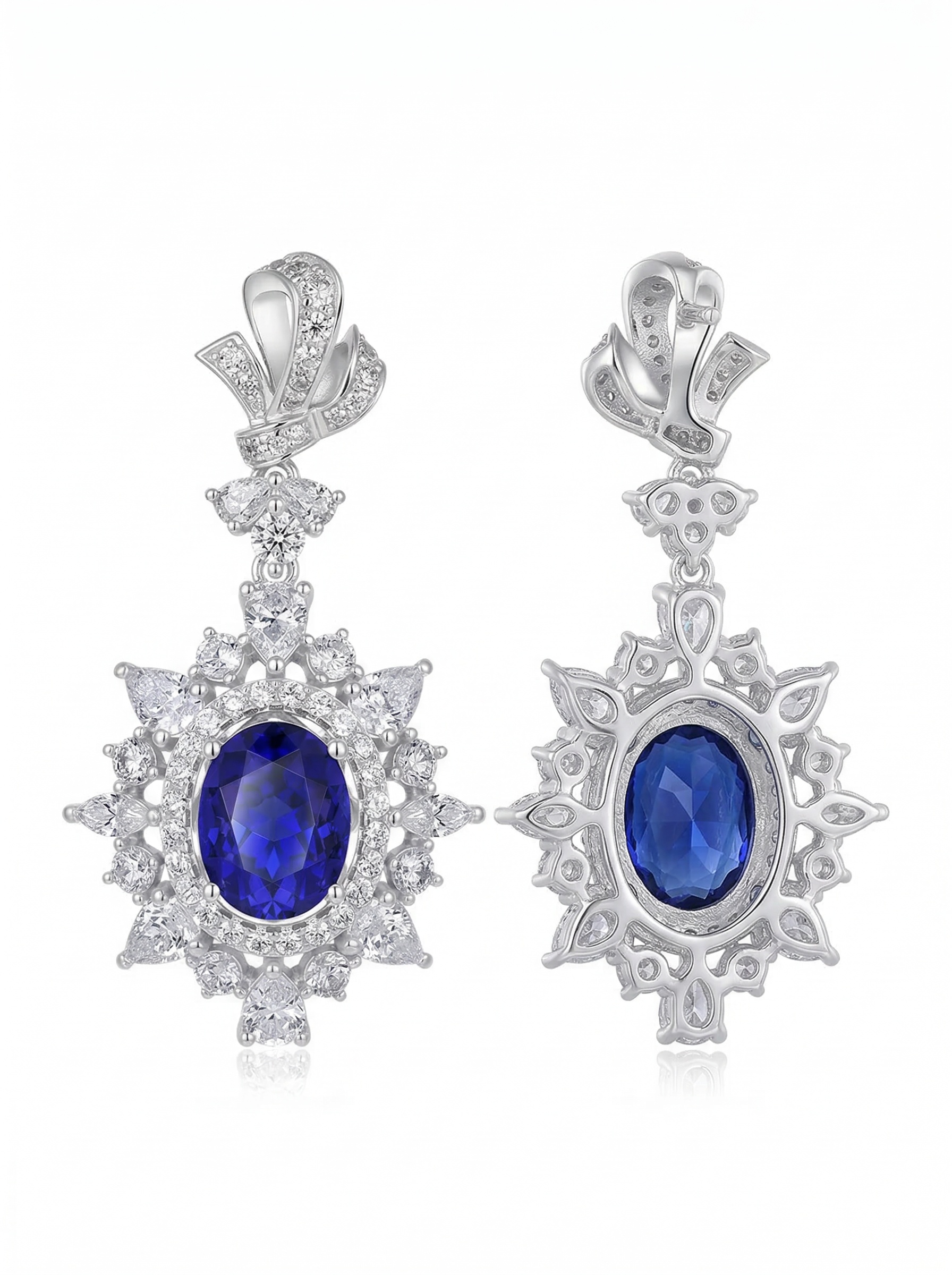Royal sapphire and moissanite snowdrop earrings, simple and fashionable, elegant and grand, with abundant diamonds set in a luxurious way. 6.5 carats. 