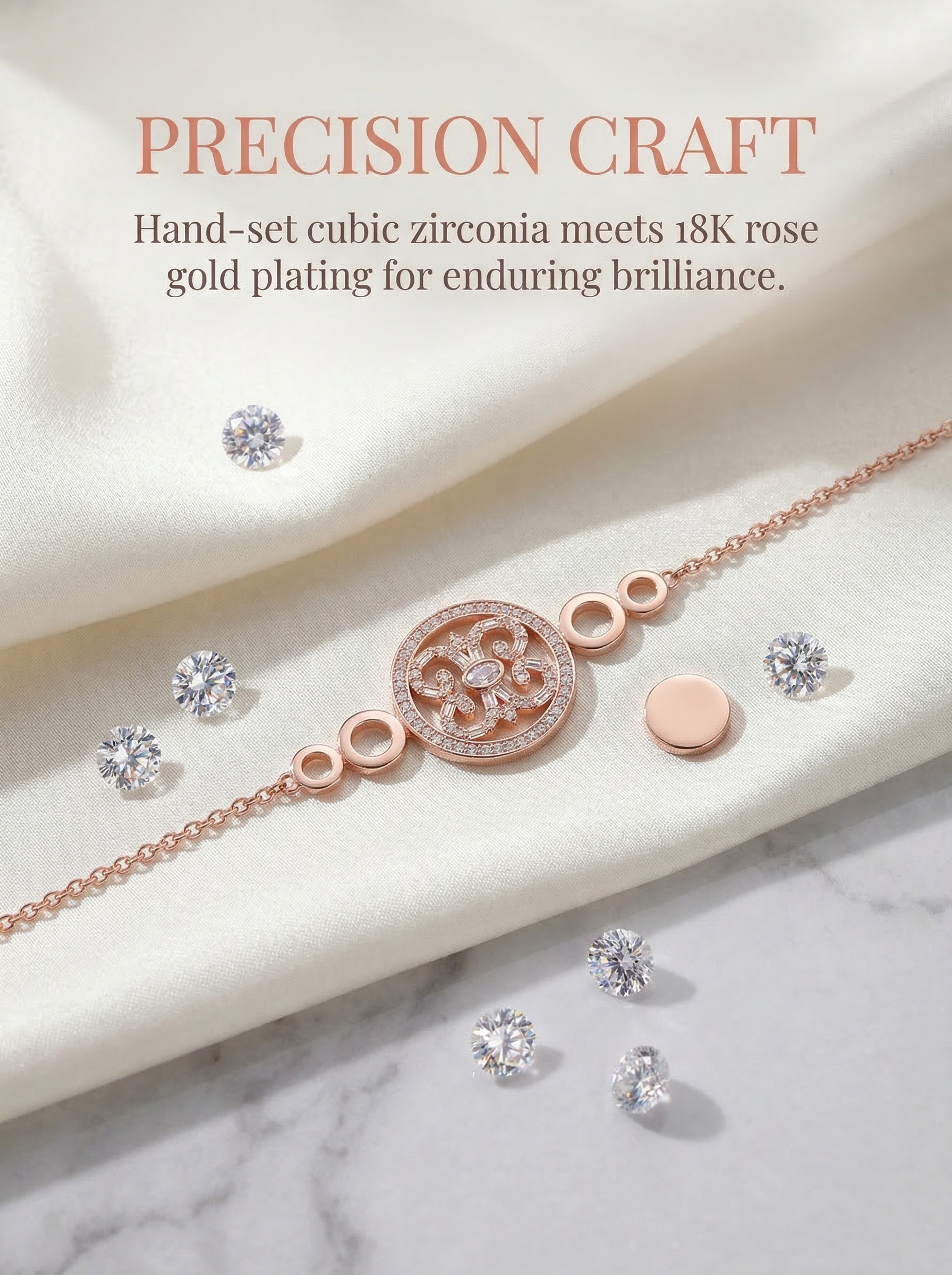 Victoria Court Style Young Princess Pink Rose Gold Hollowed-Out Floral Artistic Bracelet 