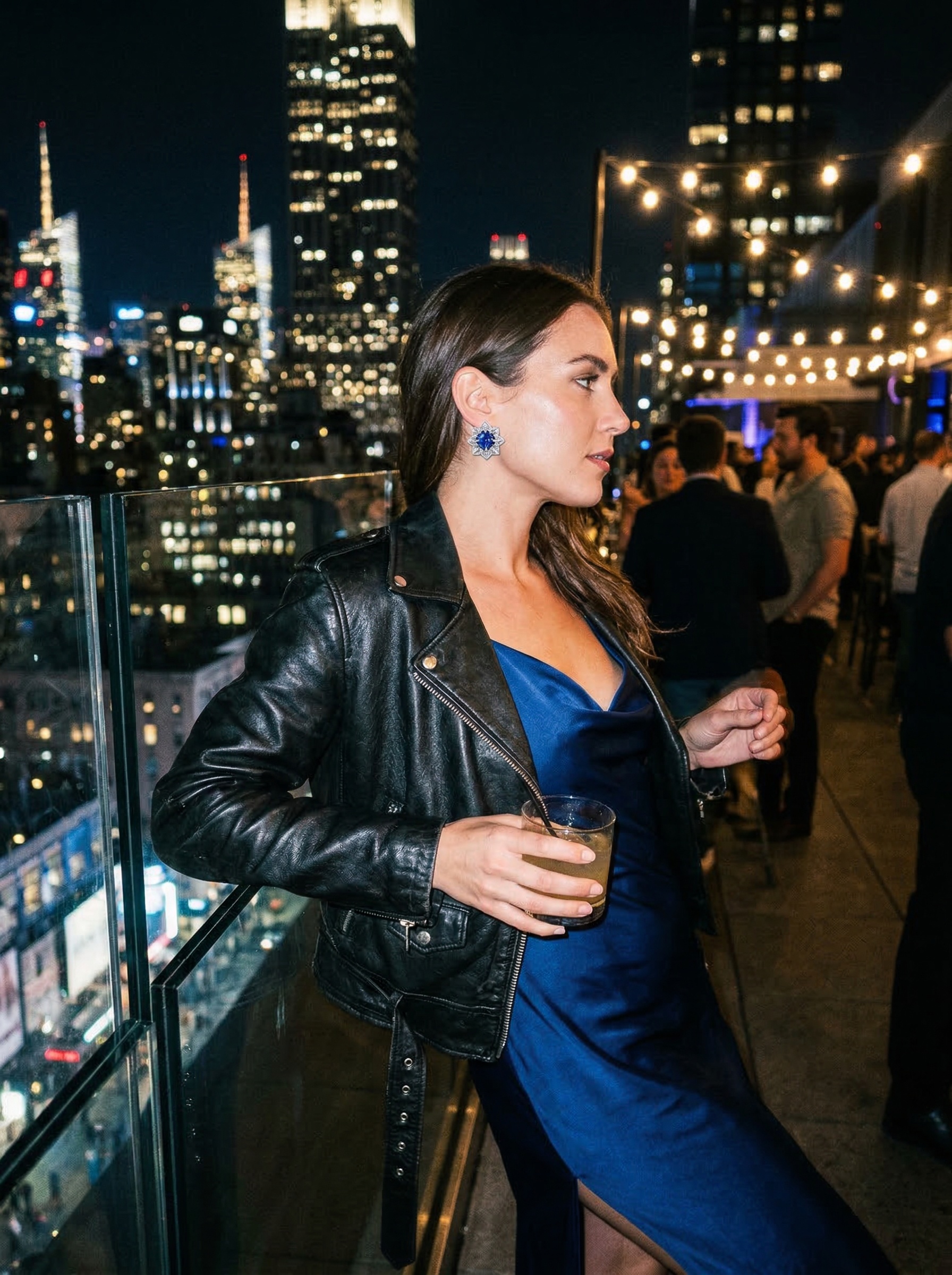 Modern Aesthetic Design Octagonal Star Series Royal Sapphire Natural Brilliant Flower Cluster Earrings 