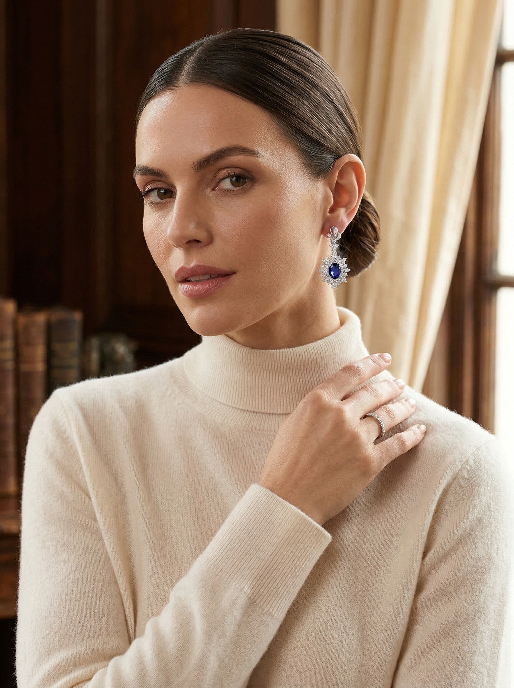 Royal sapphire and moissanite snowdrop earrings, simple and fashionable, elegant and grand, with abundant diamonds set in a luxurious way. 6.5 carats. 