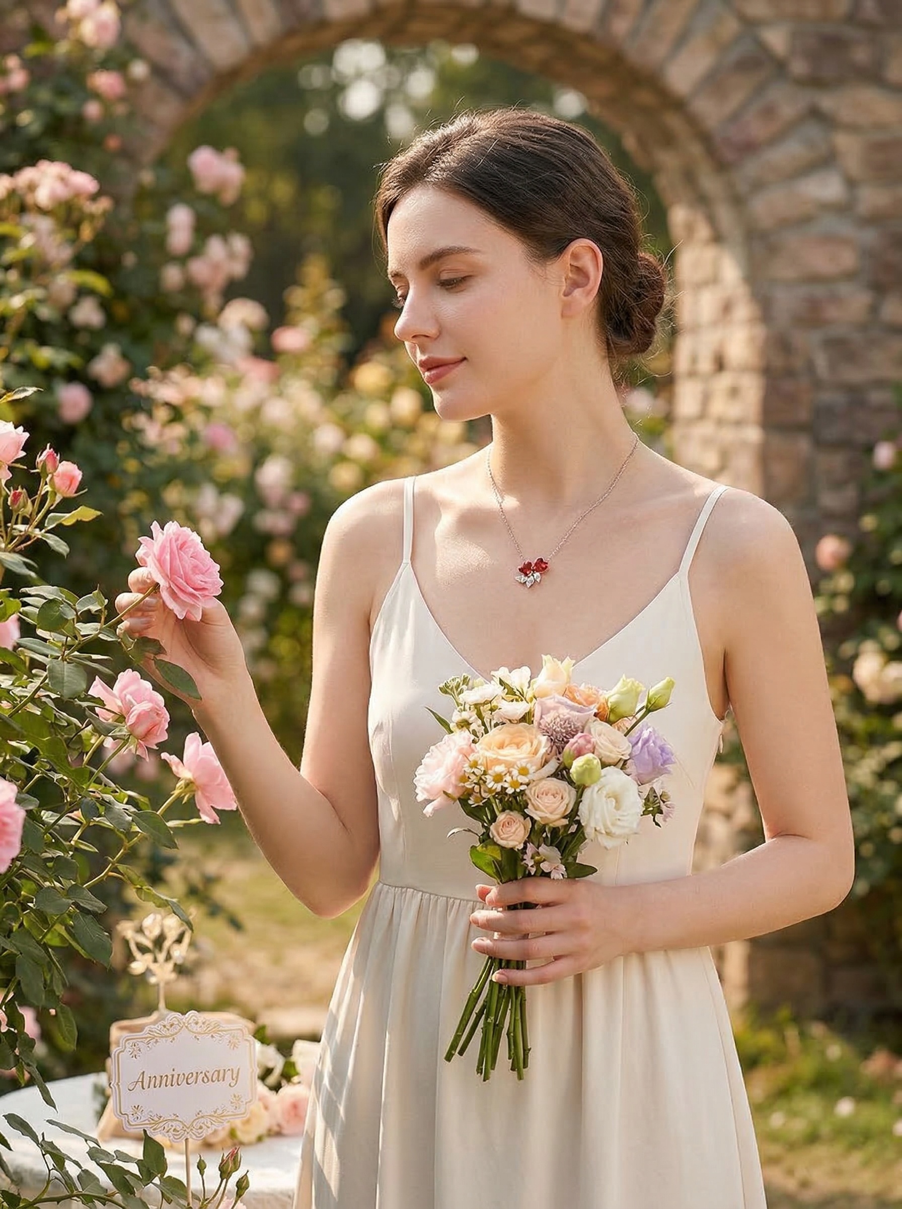 Couple's ideal romanticism double heart ruby zircon pure silver necklace 