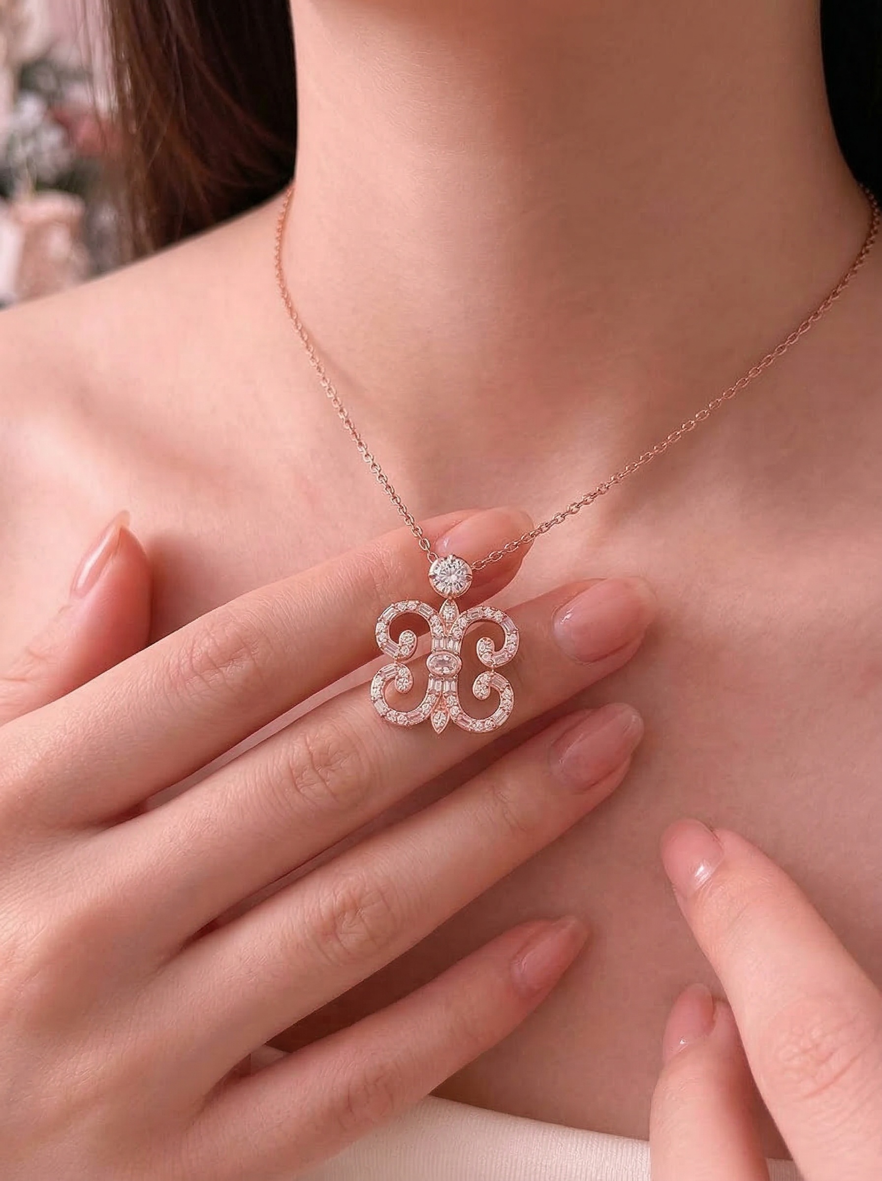 Victoria Court Style Young Princess Pink Rose Gold Beaded Chain