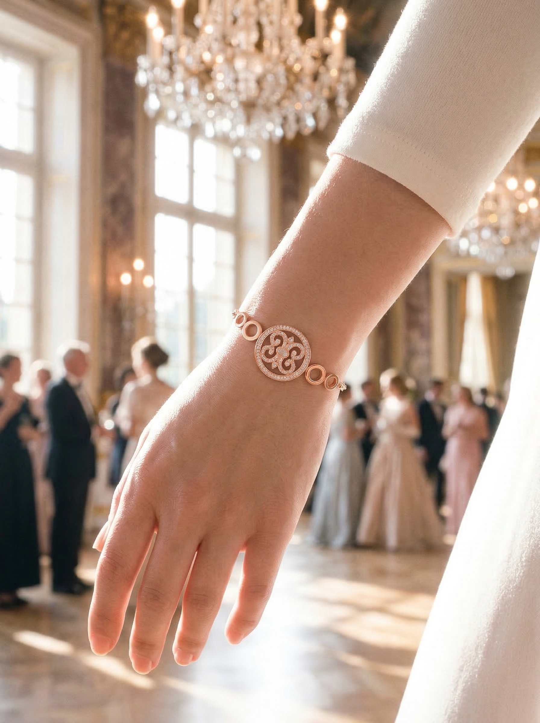 Victoria Court Style Young Princess Pink Rose Gold Hollowed-Out Floral Artistic Bracelet 