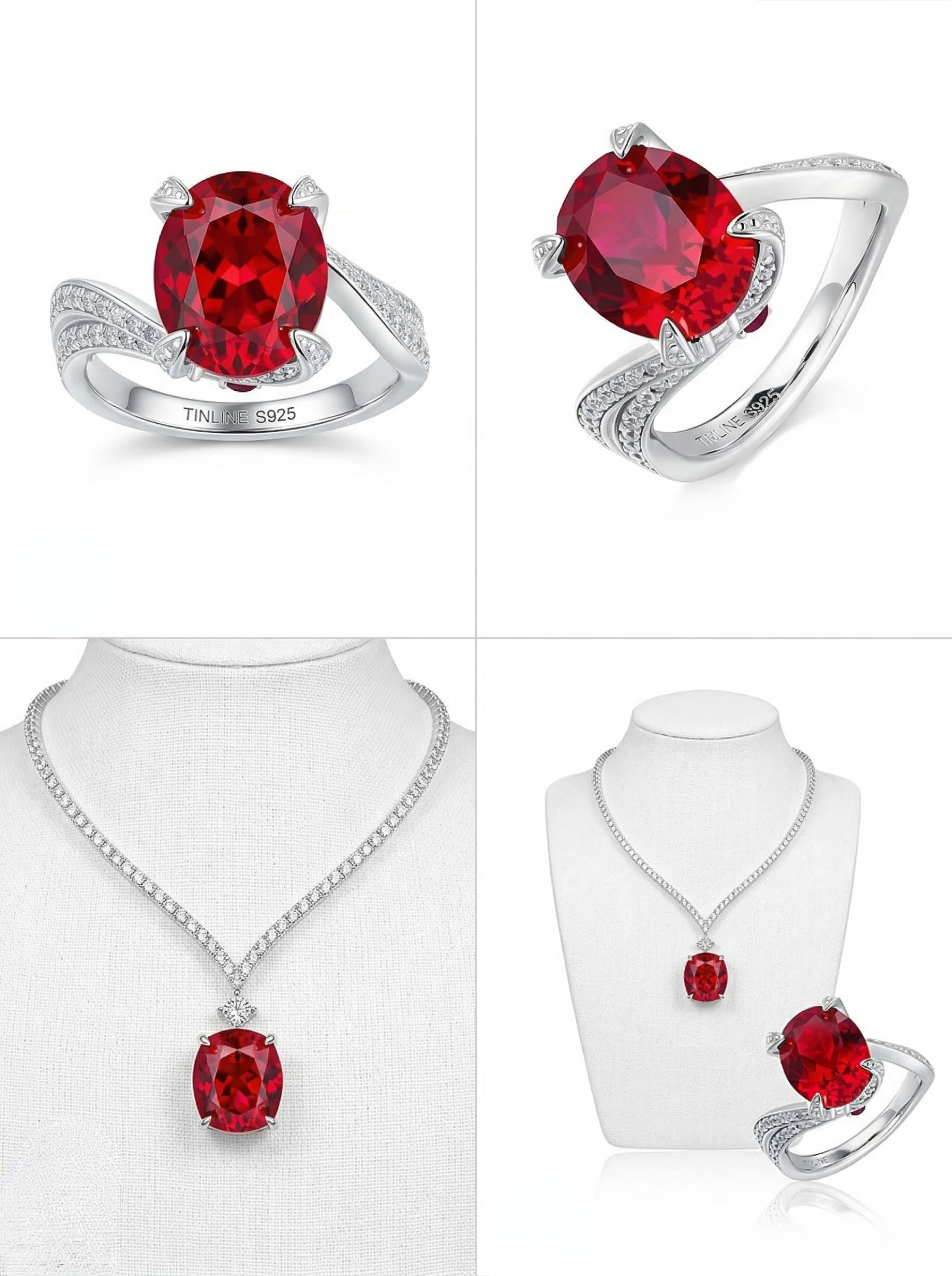 Court-style natural ruby art oval natural main stone interwoven diamond ring 