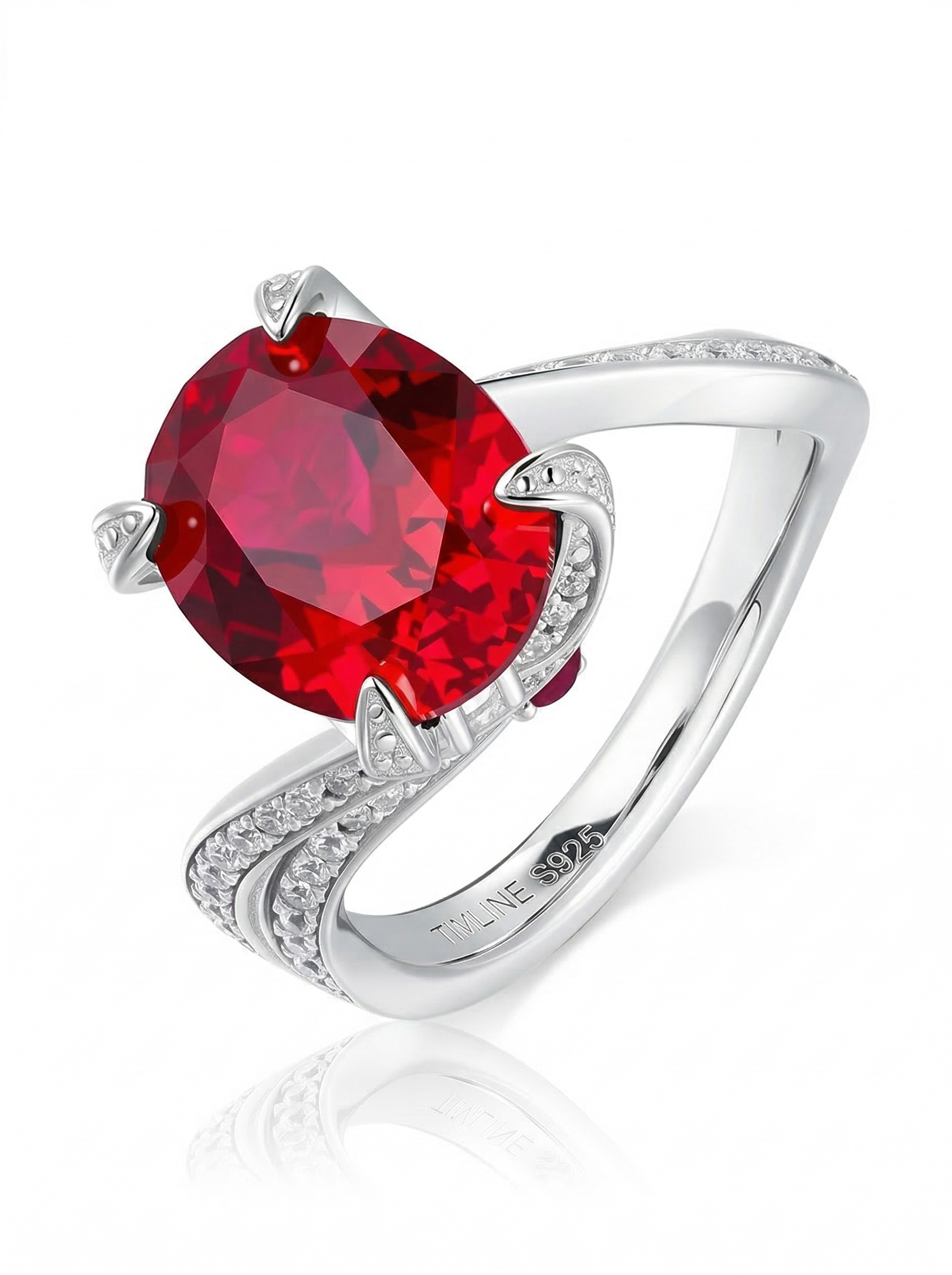Court-style natural ruby art oval natural main stone interwoven diamond ring 