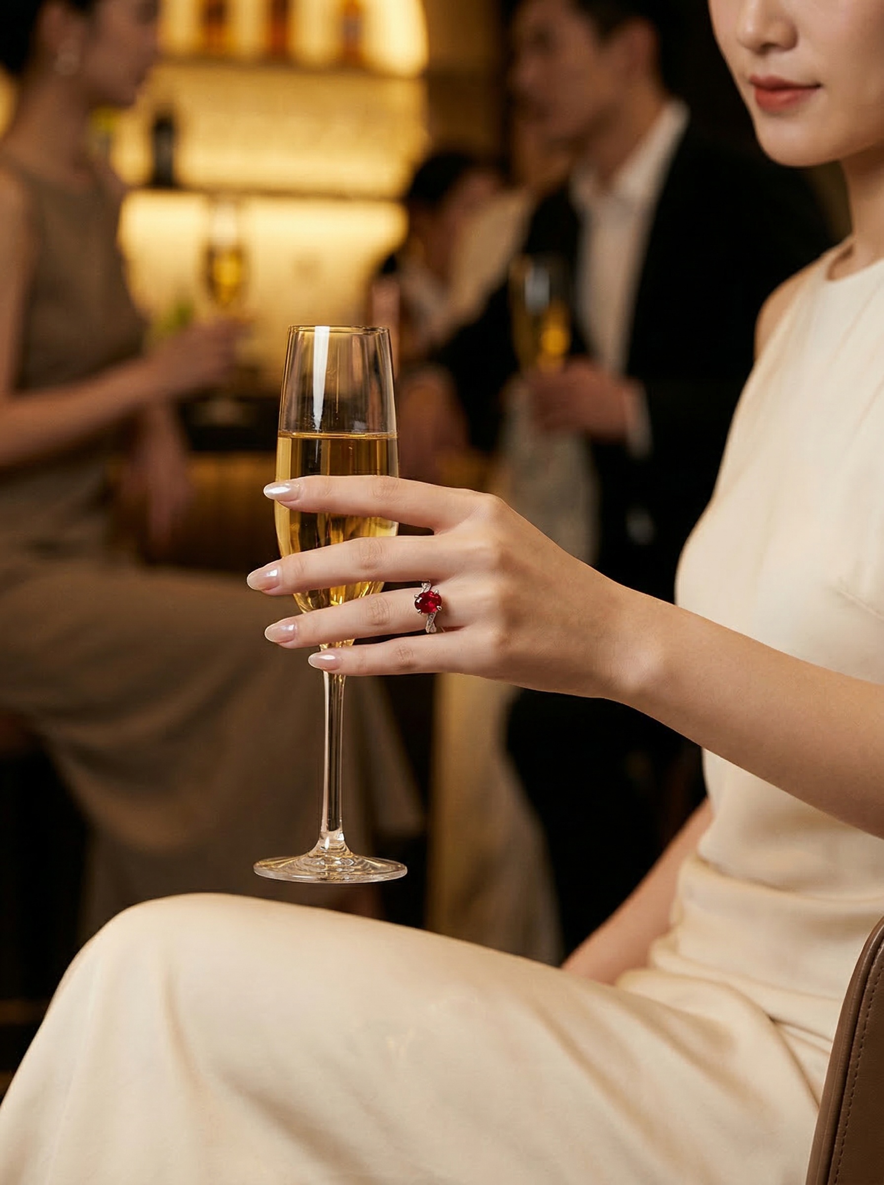 Court-style natural ruby art oval natural main stone interwoven diamond ring 