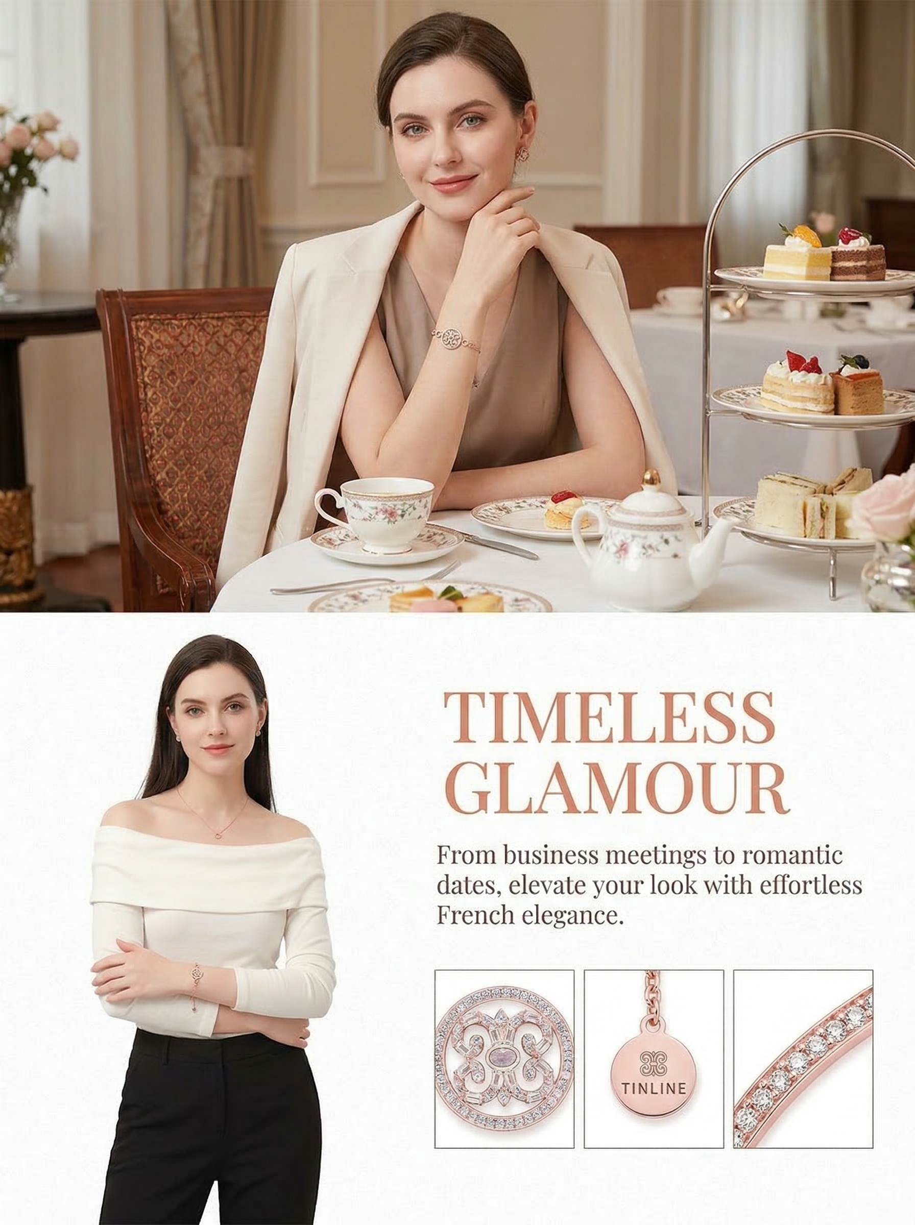 Victoria Court Style Young Princess Pink Rose Gold Hollowed-Out Floral Artistic Bracelet 