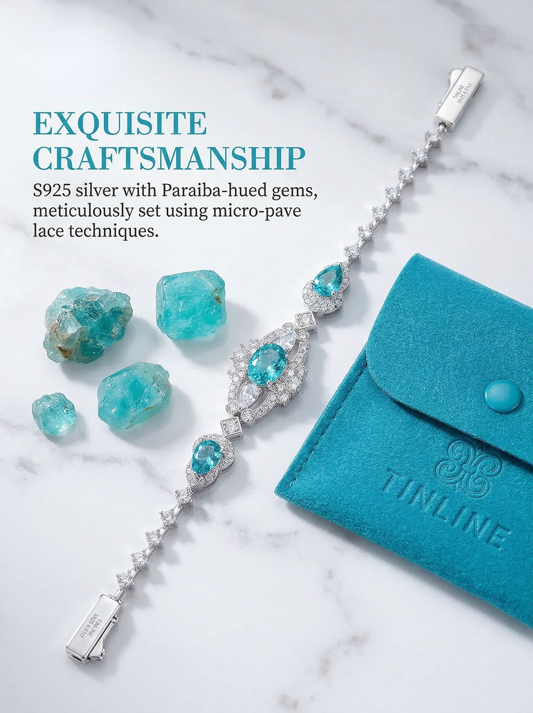 Maldives Sea Blue Collection Bracelet - A classic and fashionable piece featuring Paraiba tourmaline and high-purity natural gemstones weighing 6.8 carats.