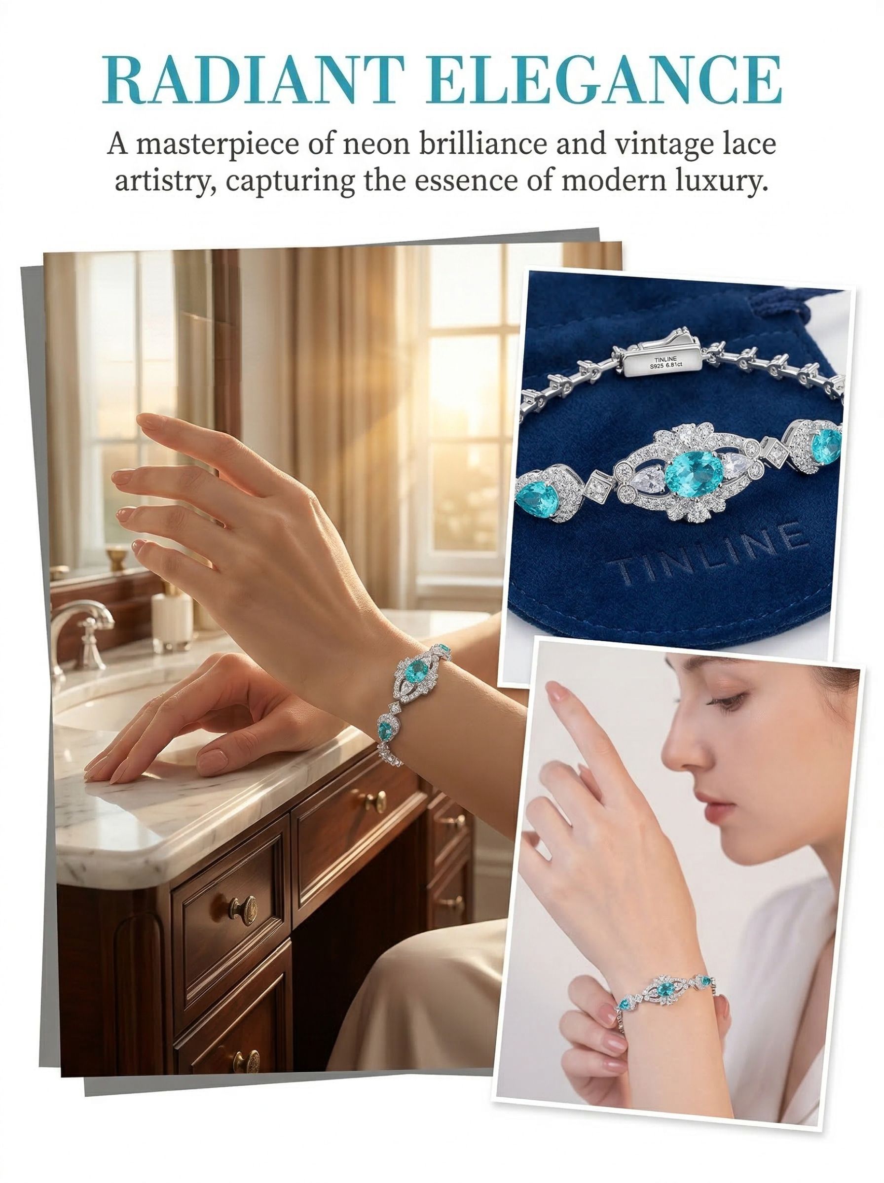 Maldives Sea Blue Collection Bracelet - A classic and fashionable piece featuring Paraiba tourmaline and high-purity natural gemstones weighing 6.8 carats.