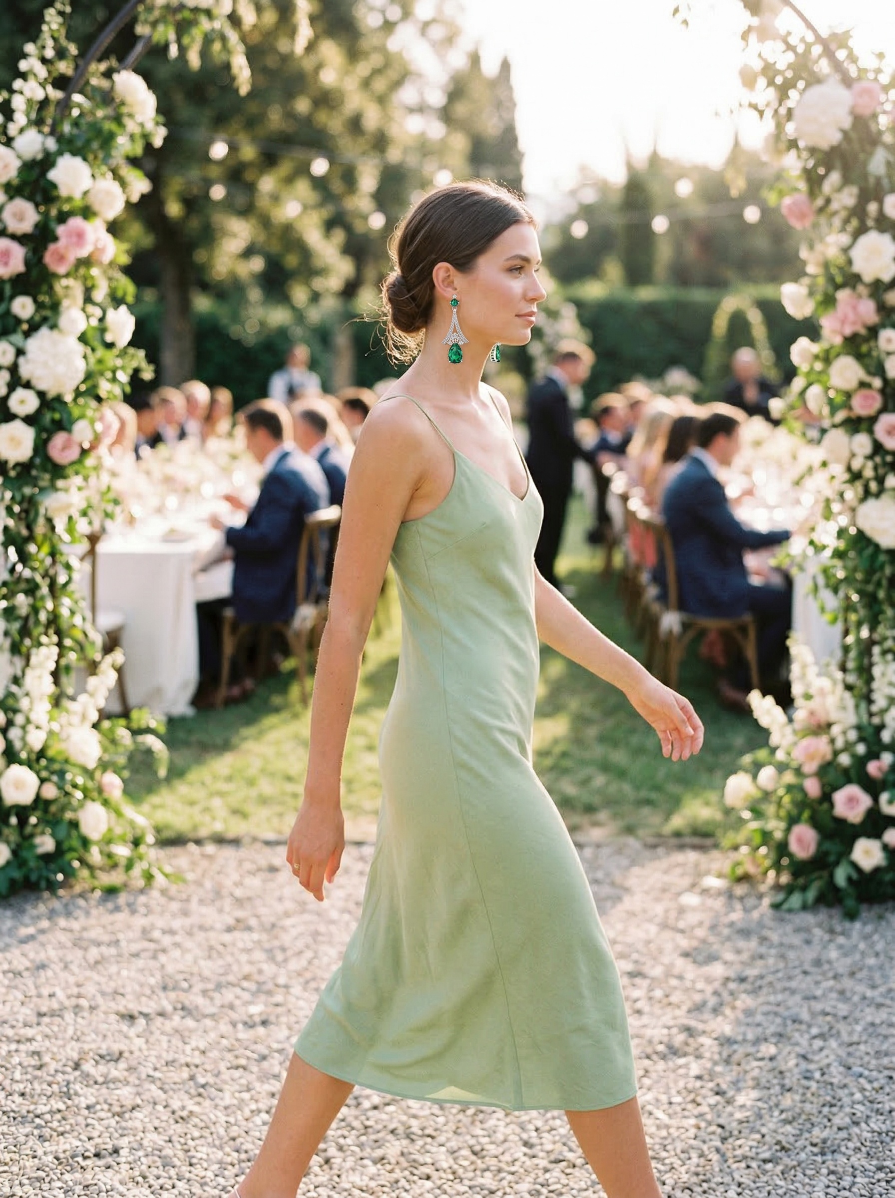 Retro court-style drop-shaped brilliant deep emerald zircon earrings - 5.4 carats 