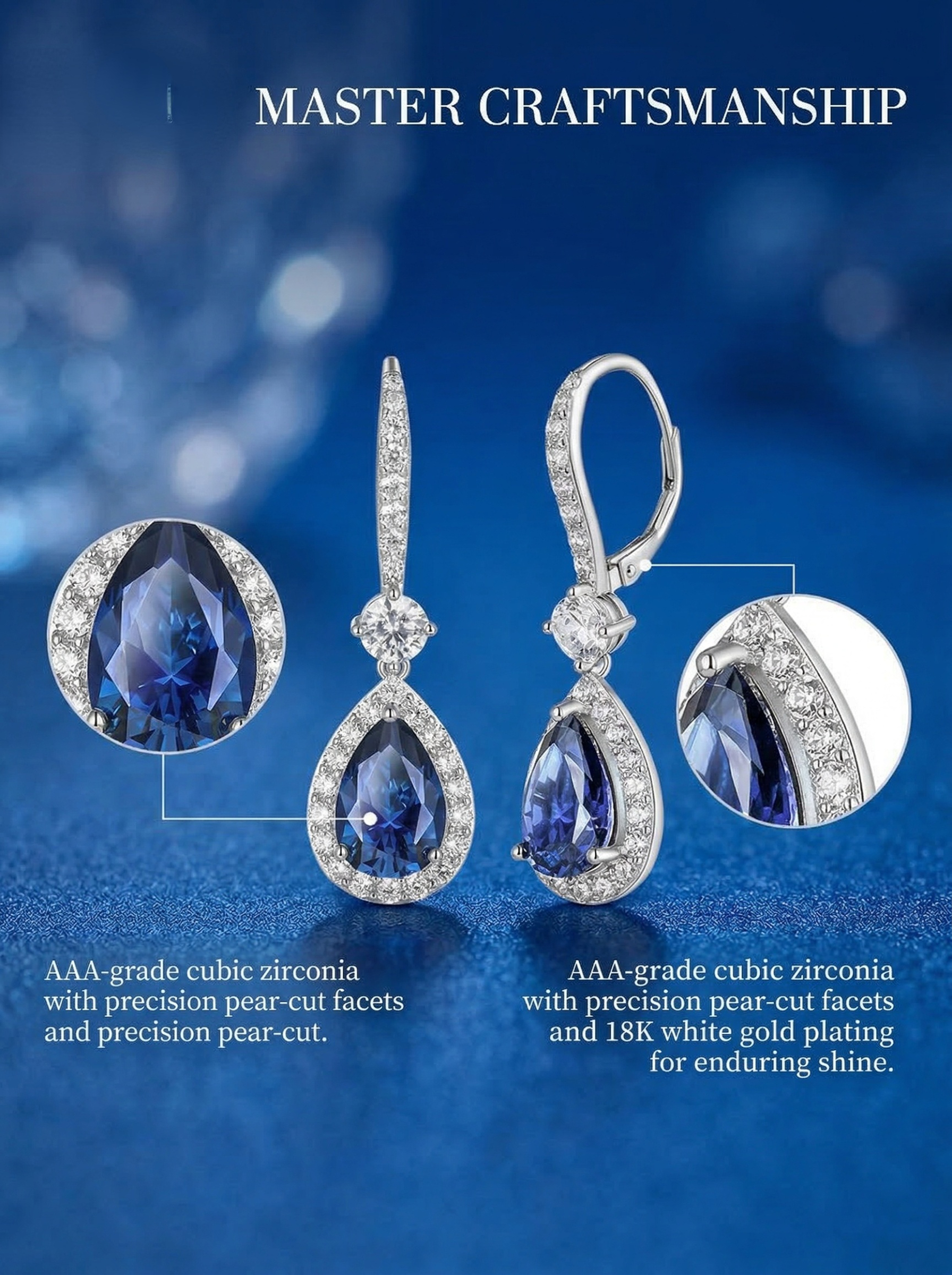 The Modern Aesthetic Design Series "Starry Sky" - Royal Grade Sapphire Sparkling Deep Sea Blue Waterdrop Zircon Earrings 