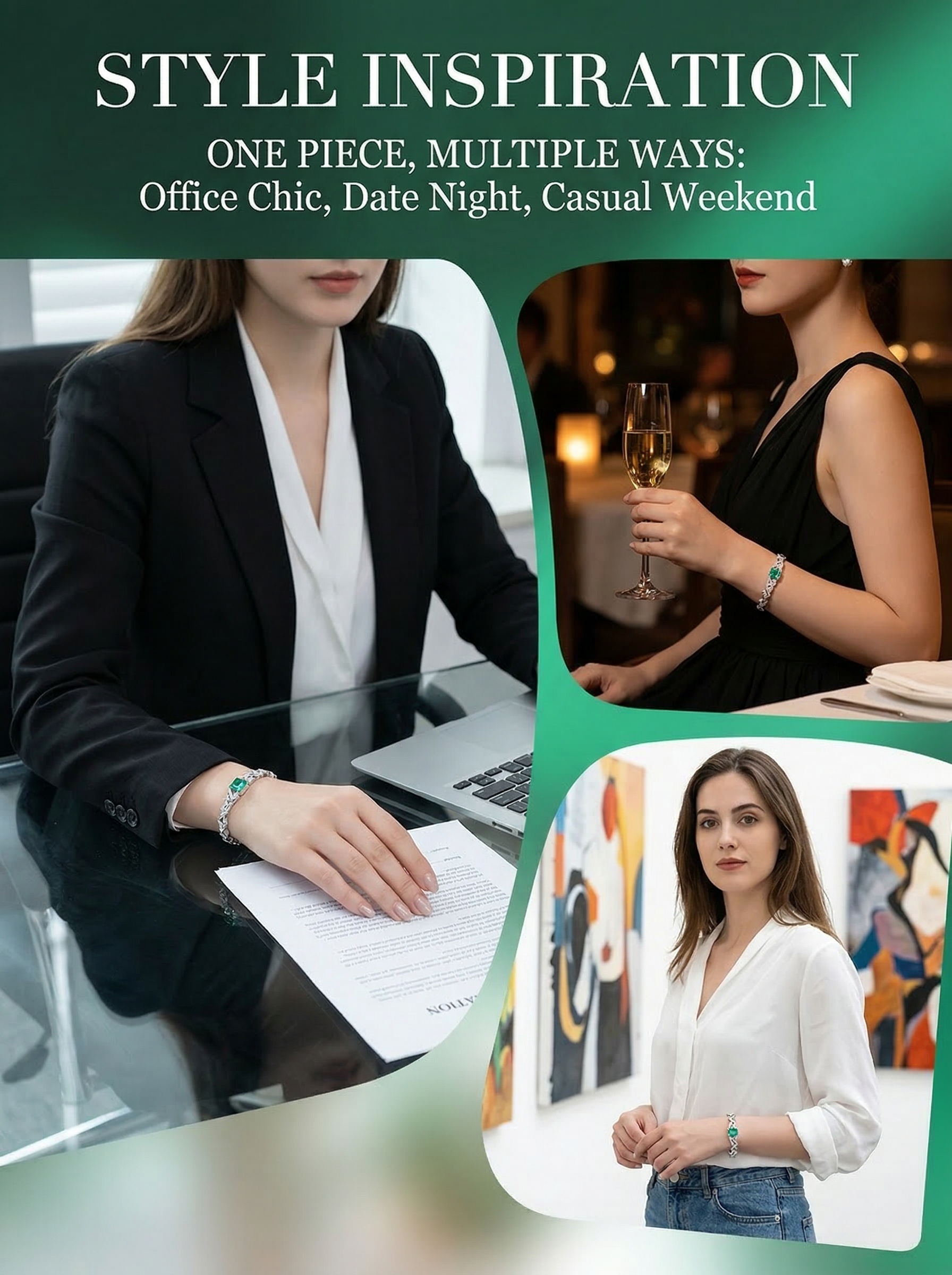 Colombian style emerald-cut art geometric diamond bracelet 20CM 