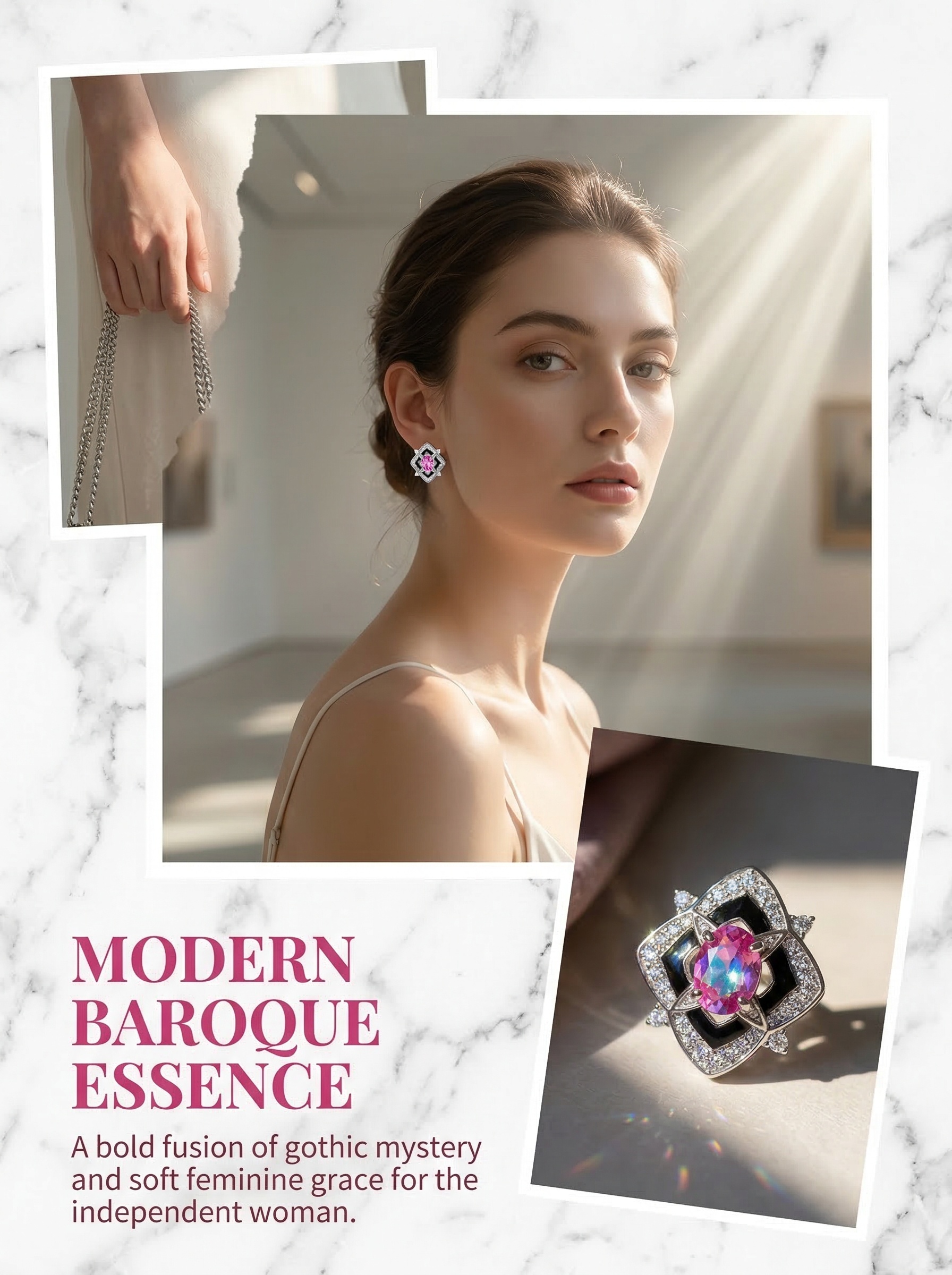 French-style romanticist diamond-embossed Baroque pink diamond enamel earrings 