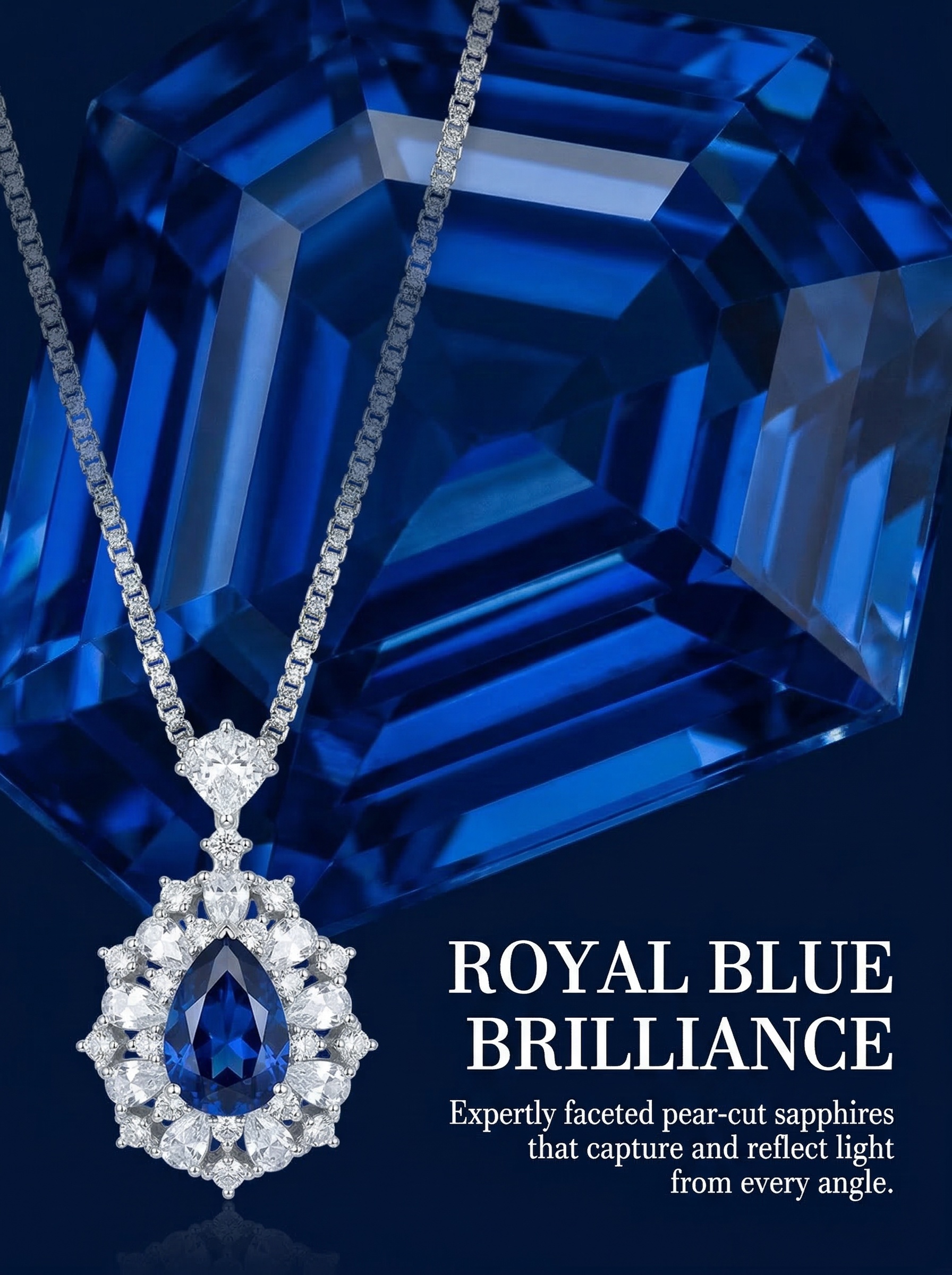 Court banquet style fashionable drop-shaped blue sapphire star-shaped diamond embellished pendant necklace-5 carats 