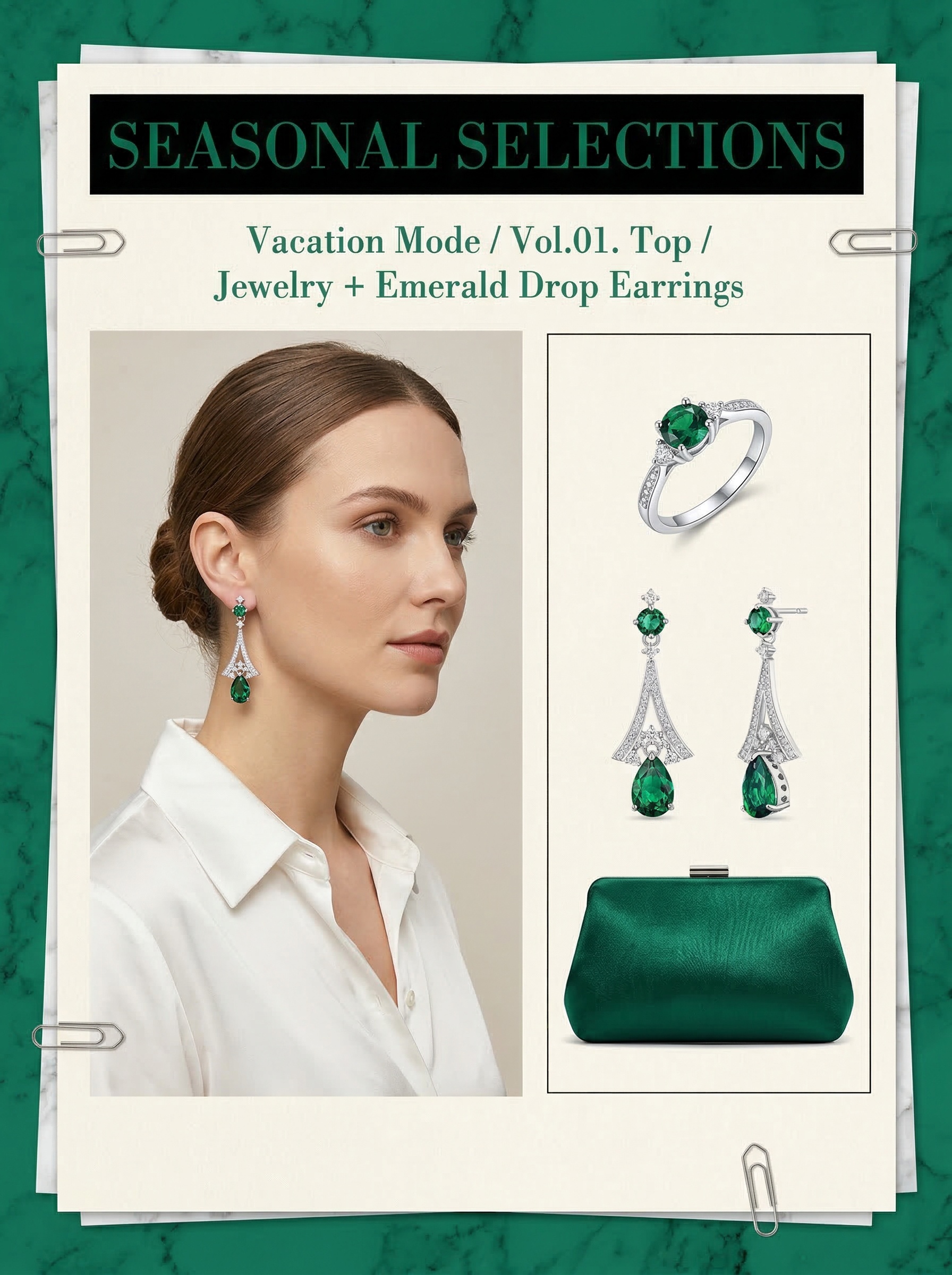 Retro court-style drop-shaped brilliant deep emerald zircon earrings - 5.4 carats 